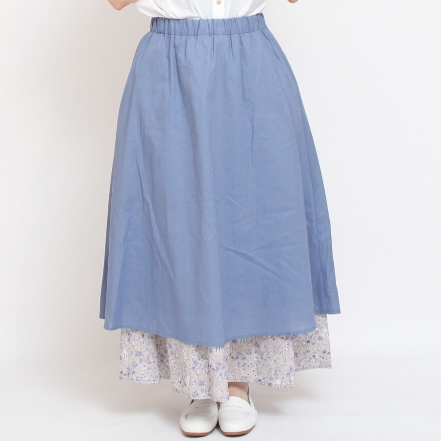 【20%OFF】【BLUEのみ ラスト1点】sosotto 裏地裾LIBERTYスカート