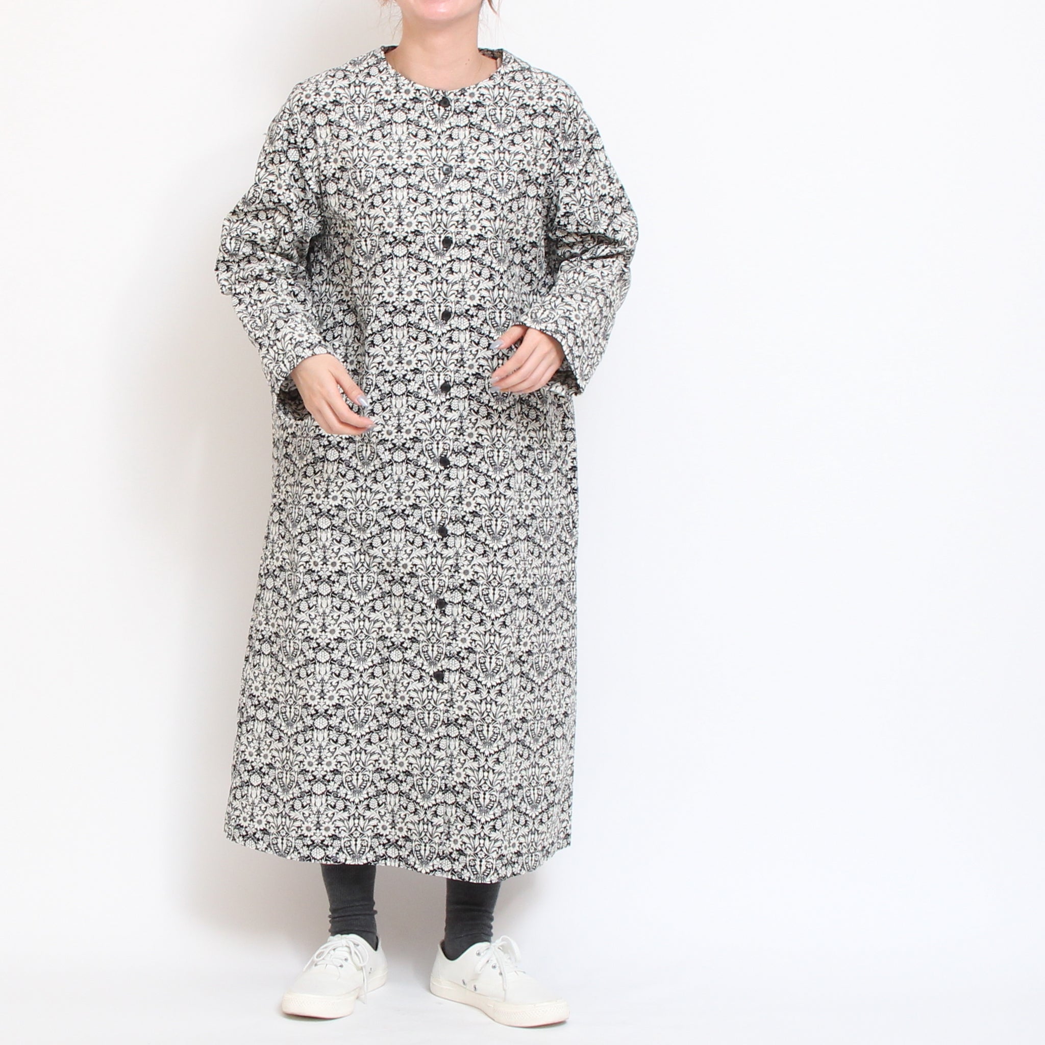 【BLACKラスト1点】コーデュロイLIBERTYノーカラーコートワンピース2511