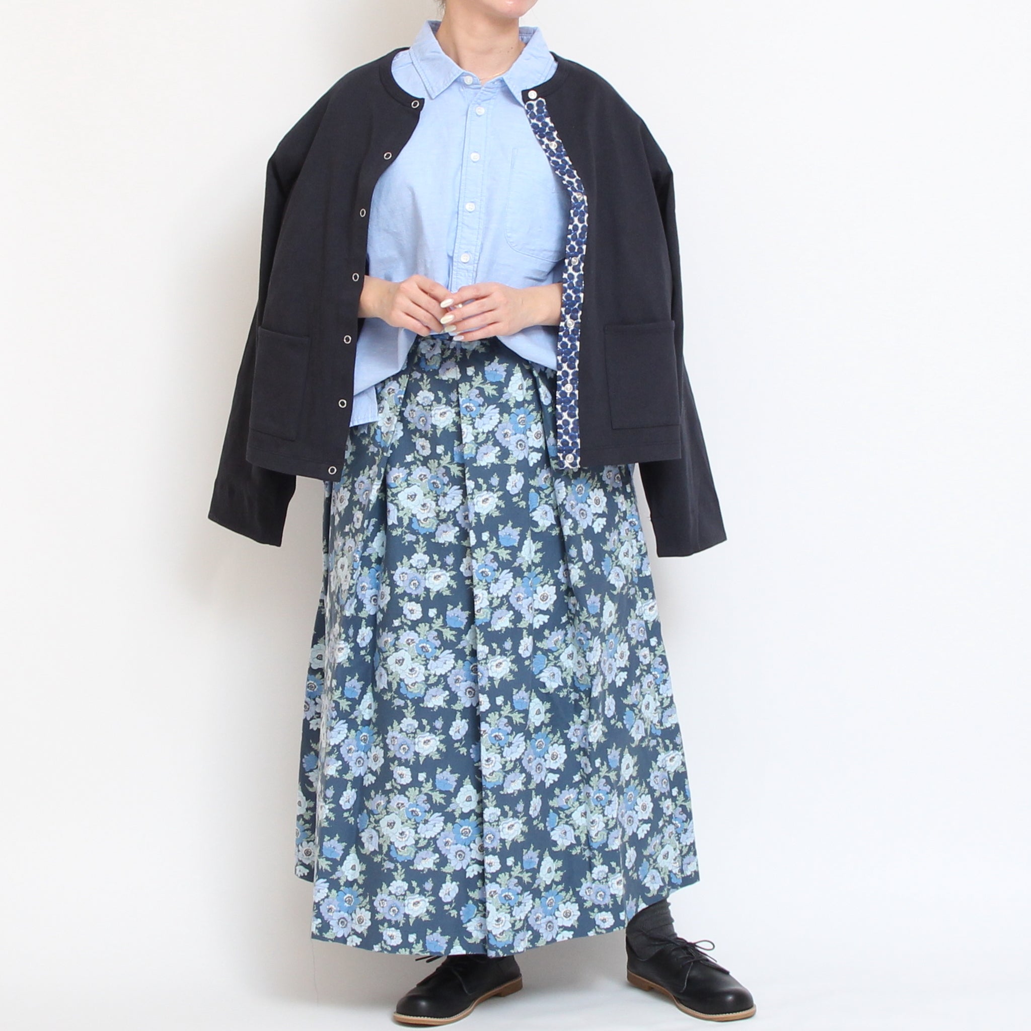 【NAVY・BLACKラスト1点】Cotton Flannelタックギャザースカート(2601)