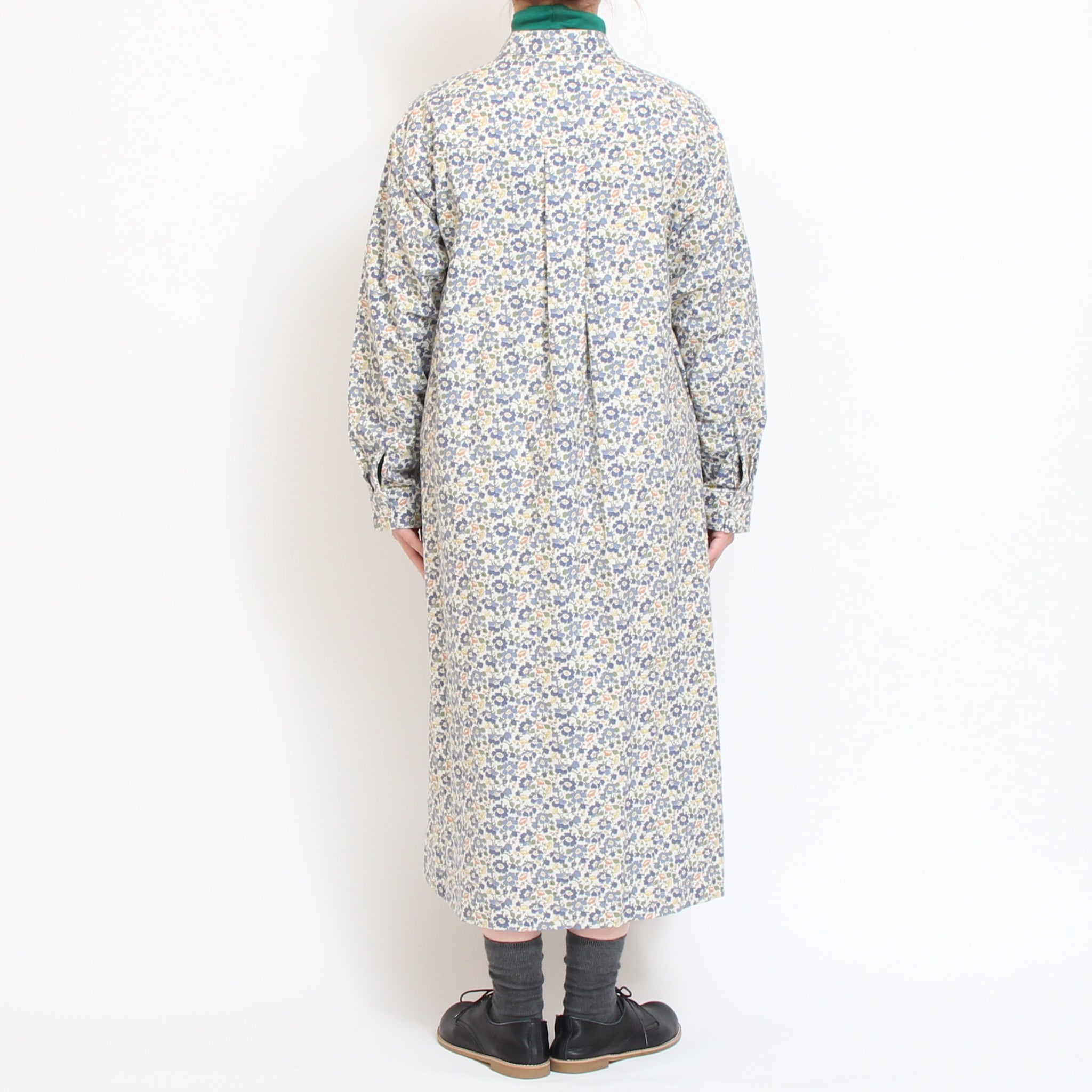 【BLUE残り僅か】Cotton Flannel長袖バンドカラーワンピース(2601)