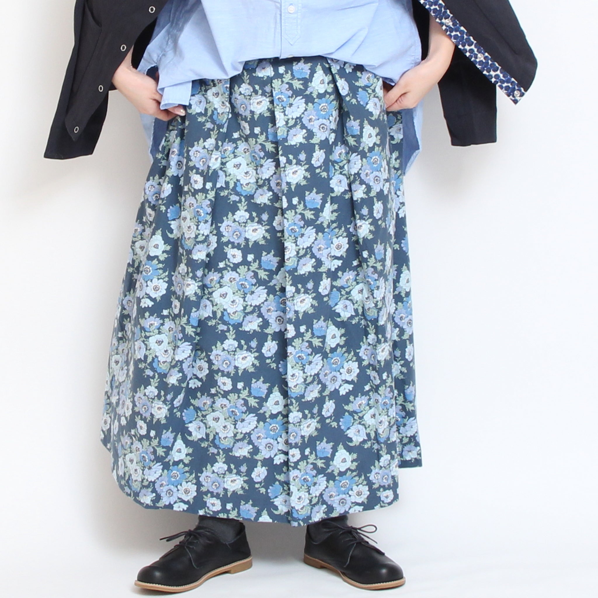 【NAVY・BLACKラスト1点】Cotton Flannelタックギャザースカート(2601)