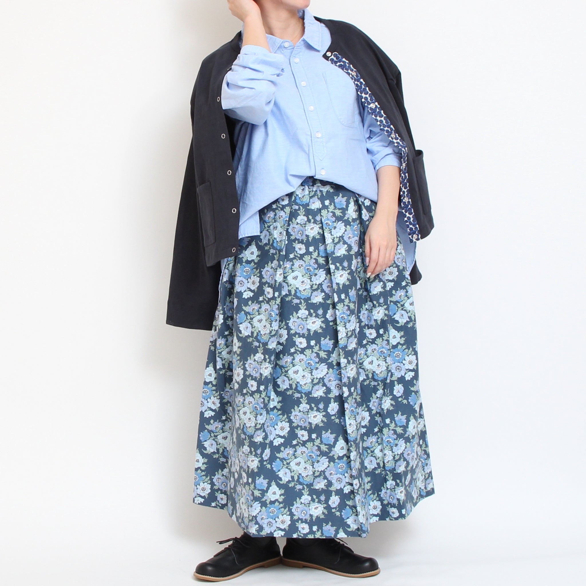 【NAVY・BLACKラスト1点】Cotton Flannelタックギャザースカート(2601)