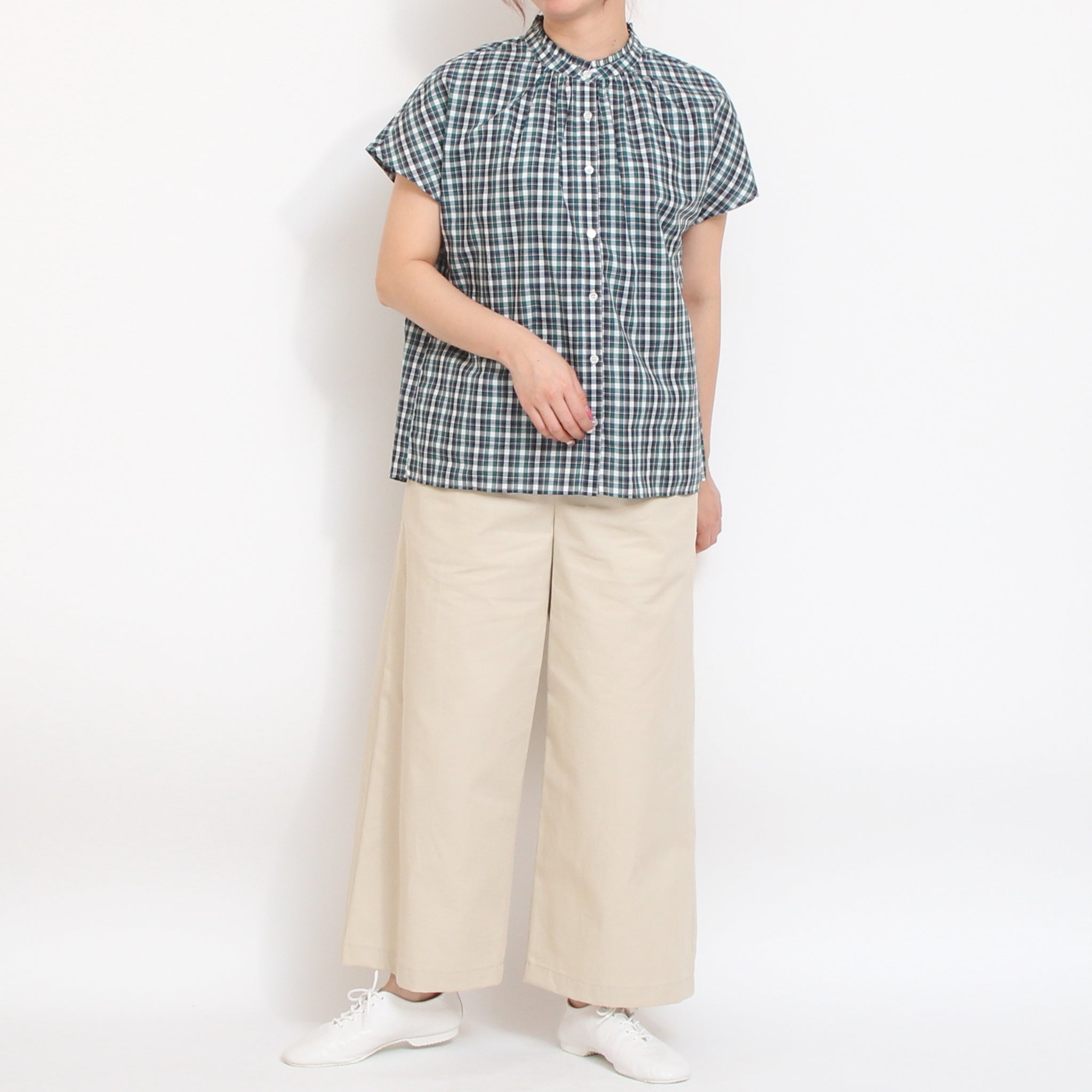 【本店限定商品】リバティチェックスタンドフリルギャザーシャツ2605