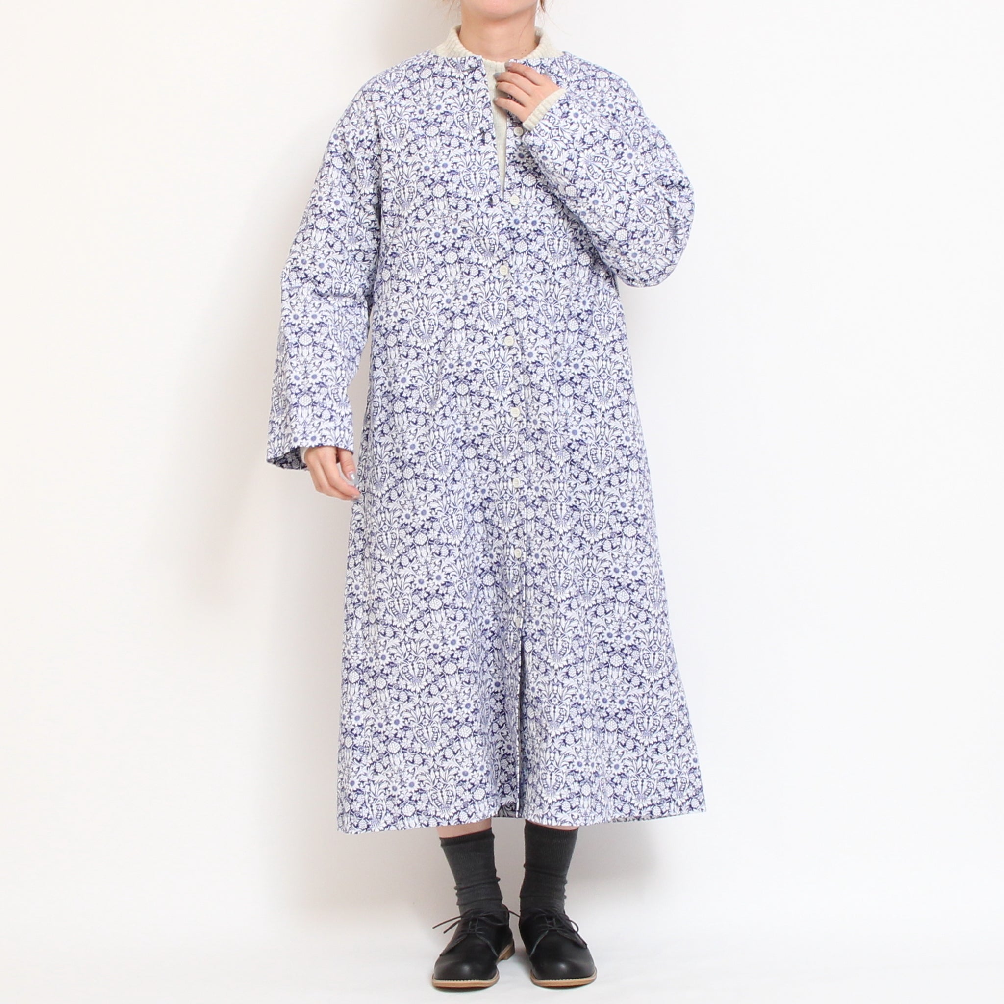 【BLACKラスト1点】コーデュロイLIBERTYノーカラーコートワンピース2511