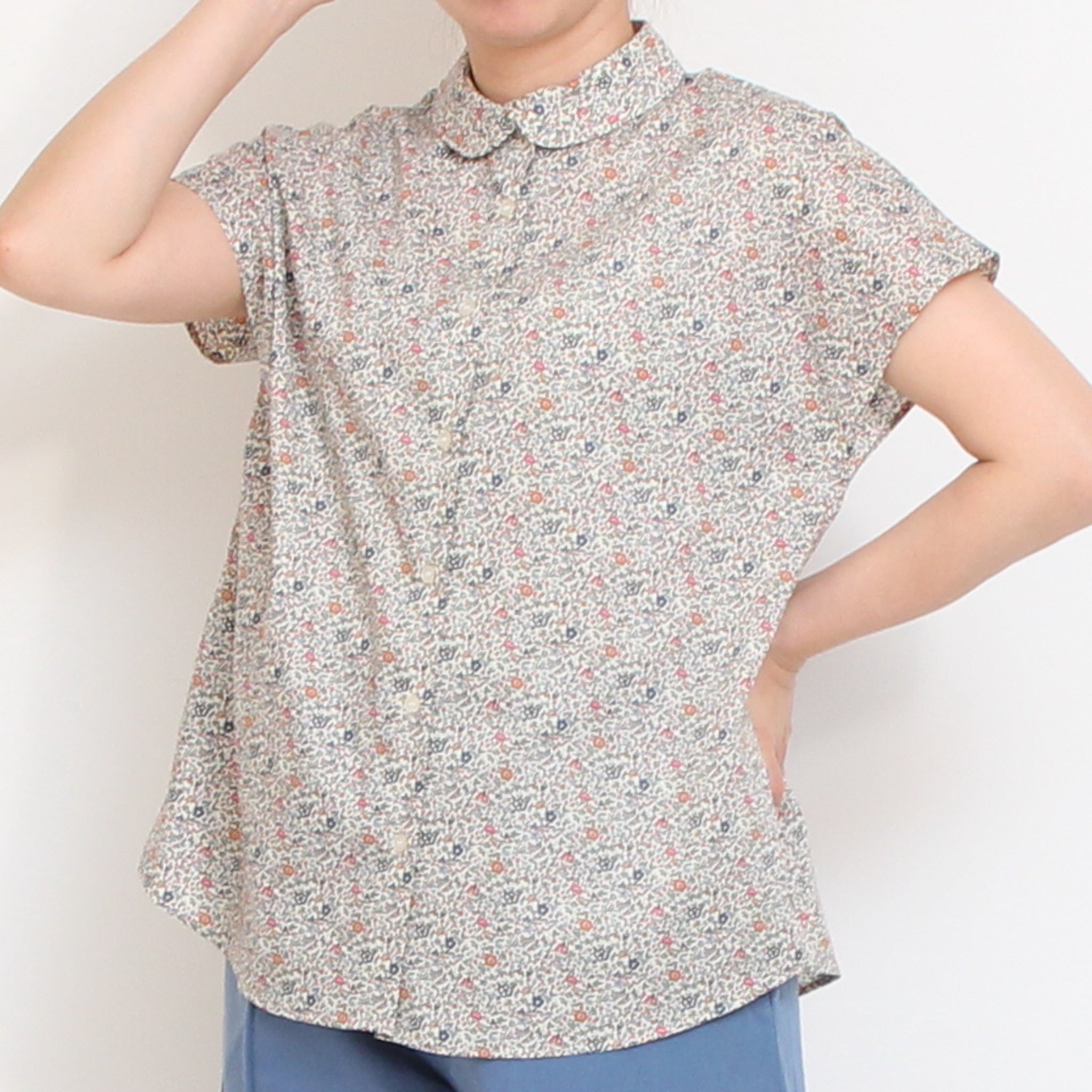 【8/31まで期間限定20%OFF】【Online shopのみ! BLUEラスト1点】リバティ半袖クロスカラーシャツ(2606)