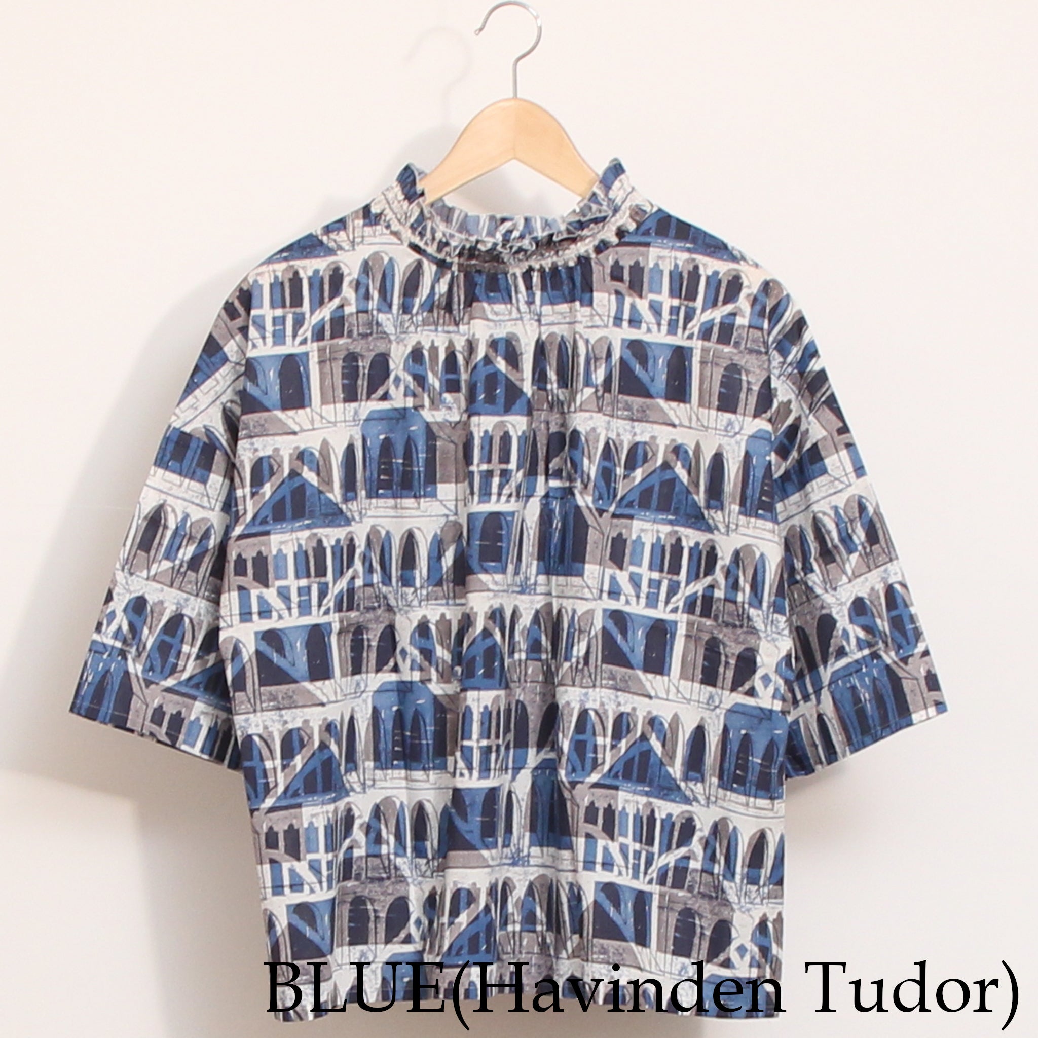 【期間限定15%OFF】【BLUE以外残り僅か】リバティ2WAYシャーリング6分袖ブラウス2604