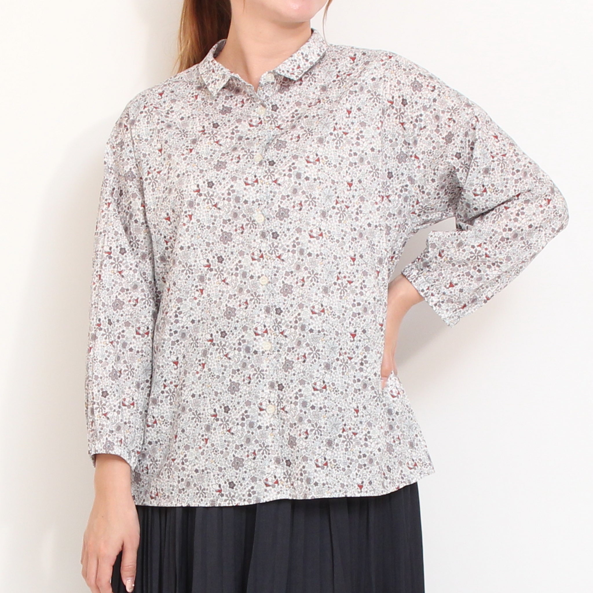 【RED・GRAY残り僅か】PEANUTS×リバティ・ファブリックス 袖ゴムギャザーシャツ(2608)