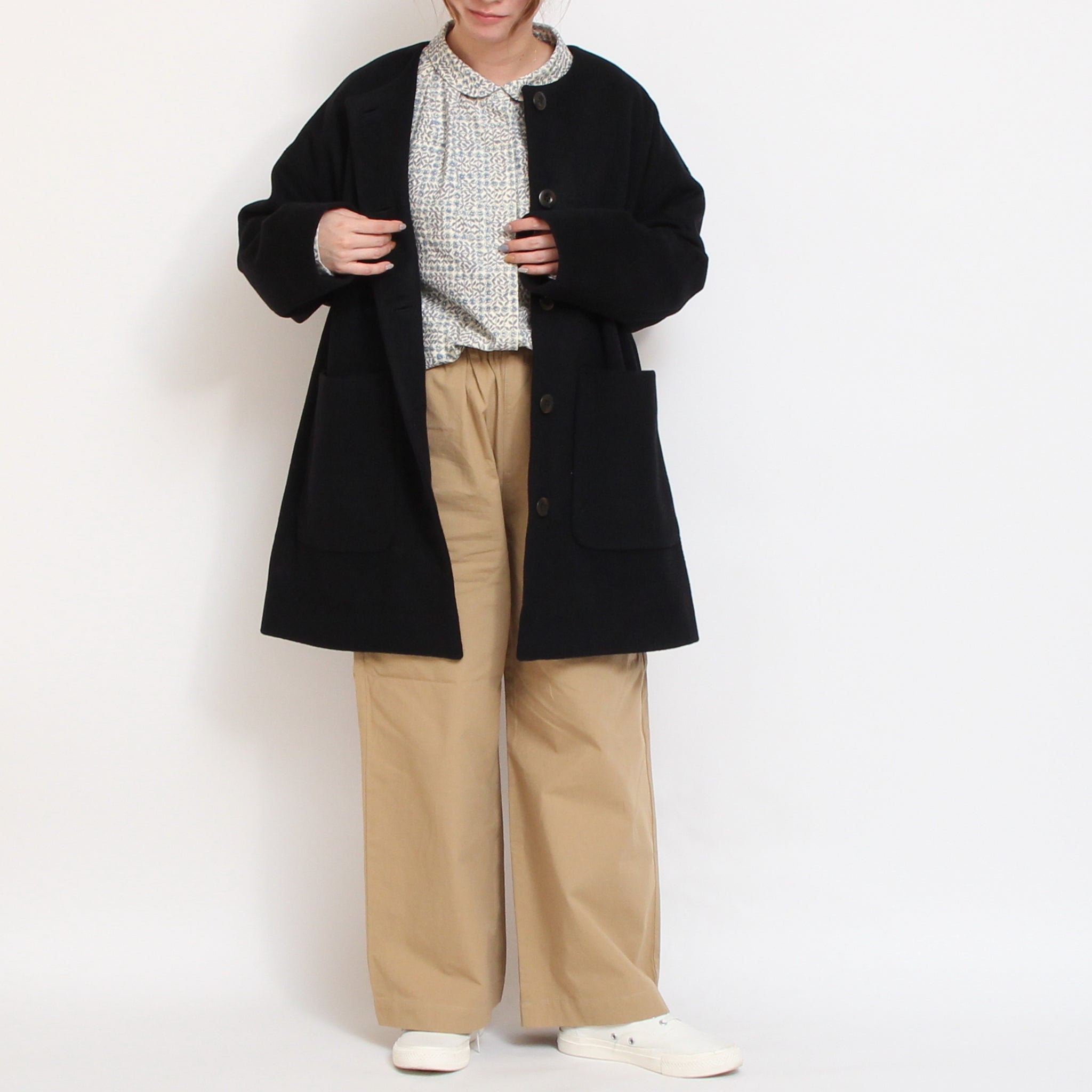 【BLACK残り僅か】裏リバティノーカラーコート(2510)