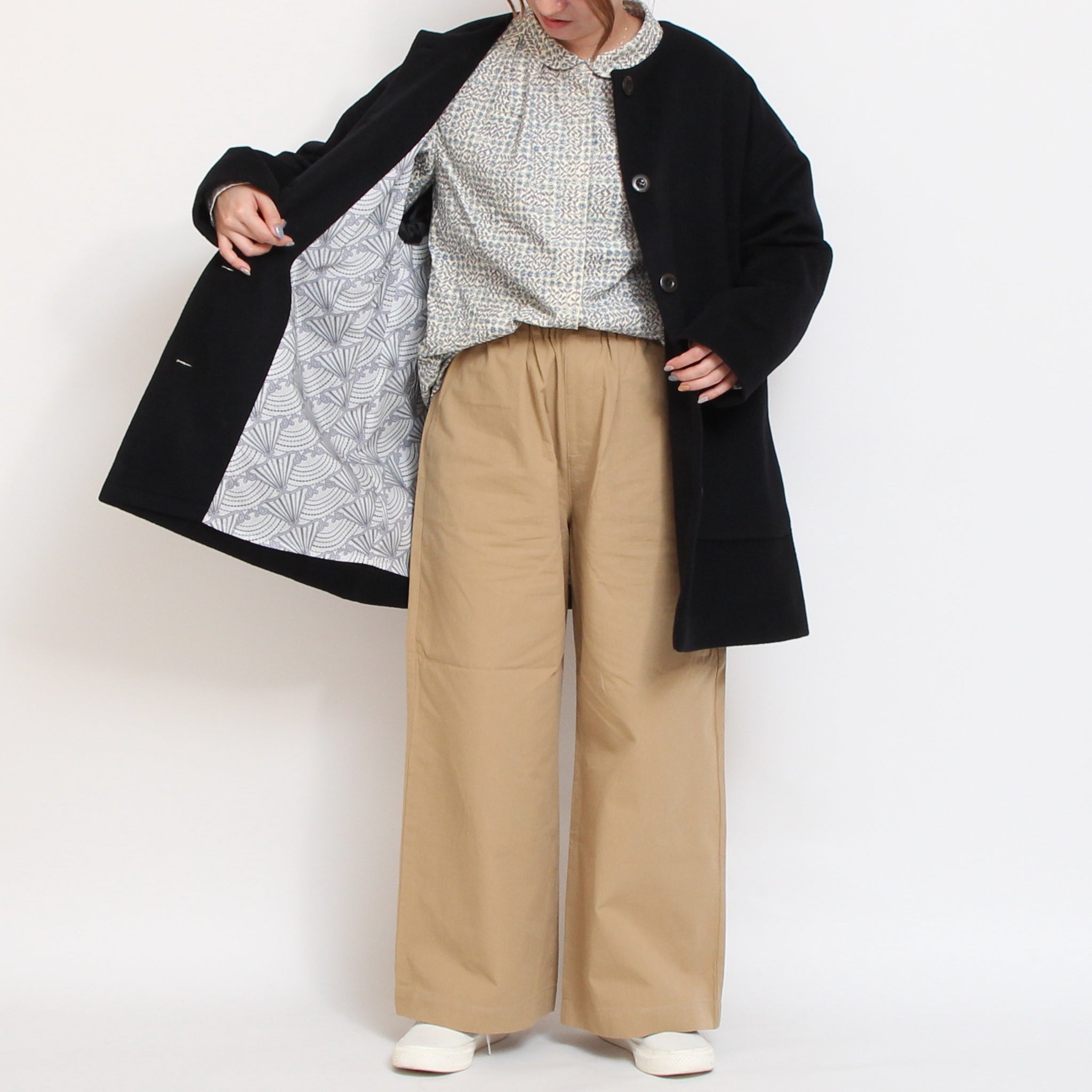 【BLACK残り僅か】裏リバティノーカラーコート(2510)