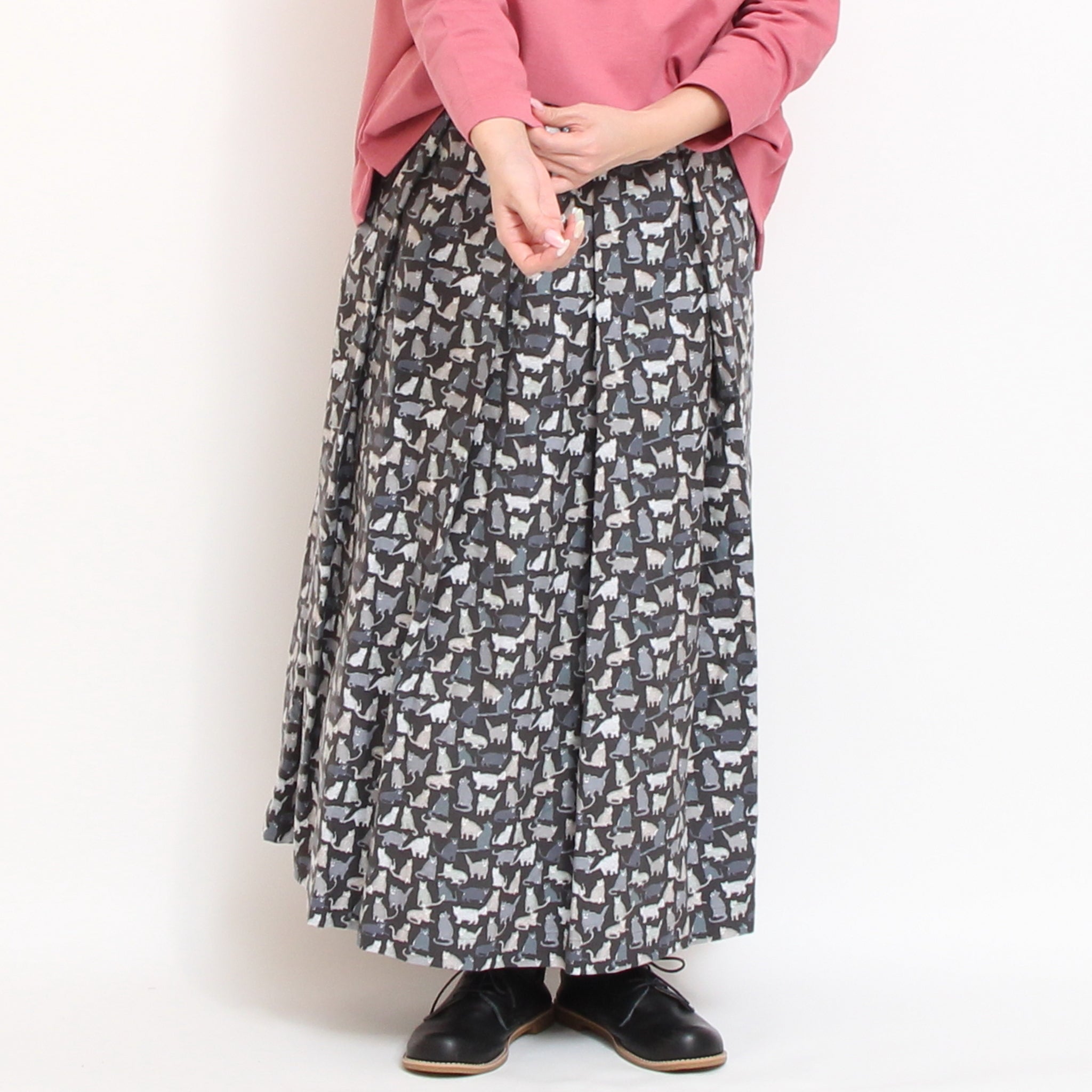 【NAVY・BLACKラスト1点】Cotton Flannelタックギャザースカート(2601)