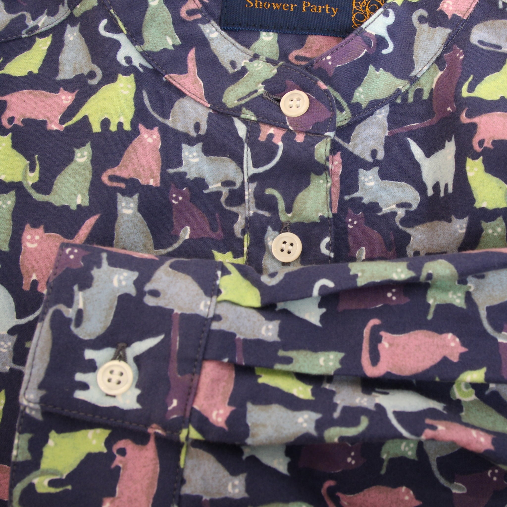 【BLUE残り僅か】Cotton Flannel長袖バンドカラーワンピース(2601)