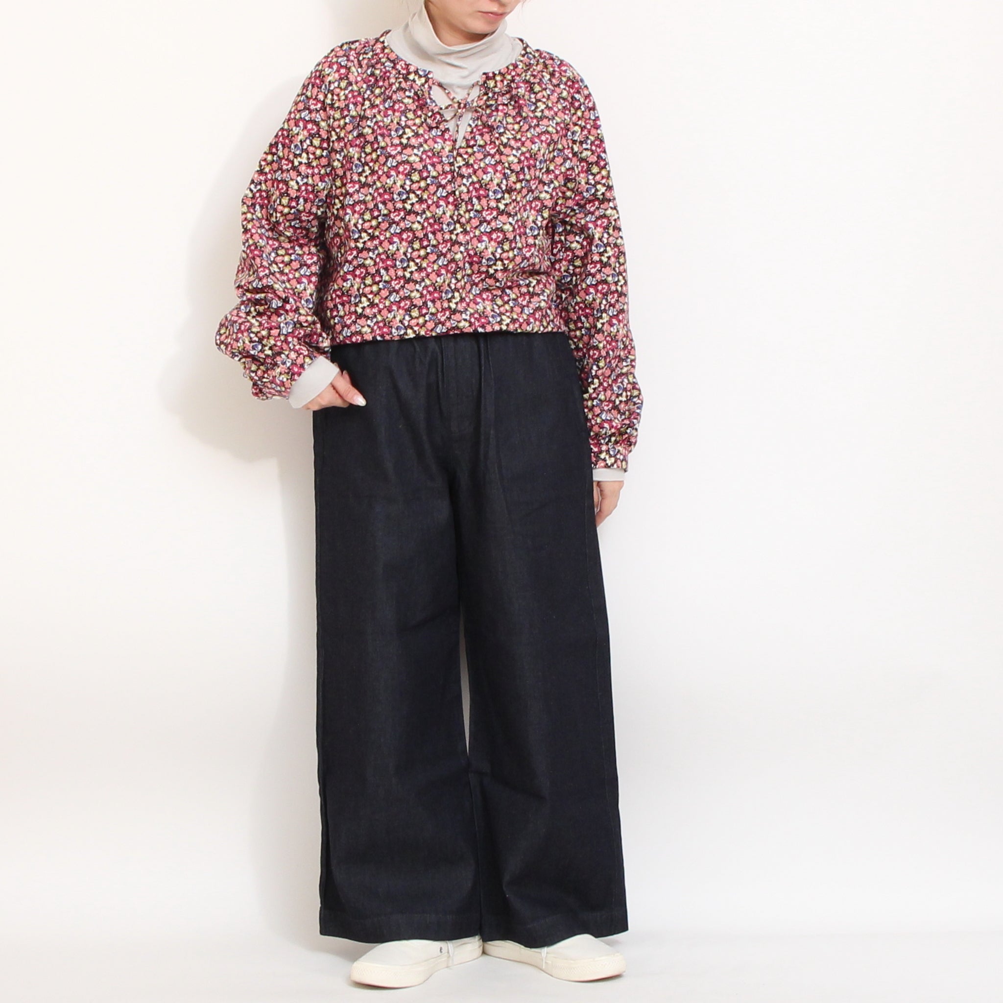 【再値下げ・50%OFF】【BLUEのみ ラスト1点】コーデュロイLIBERTYクルーリボンプルオーバー