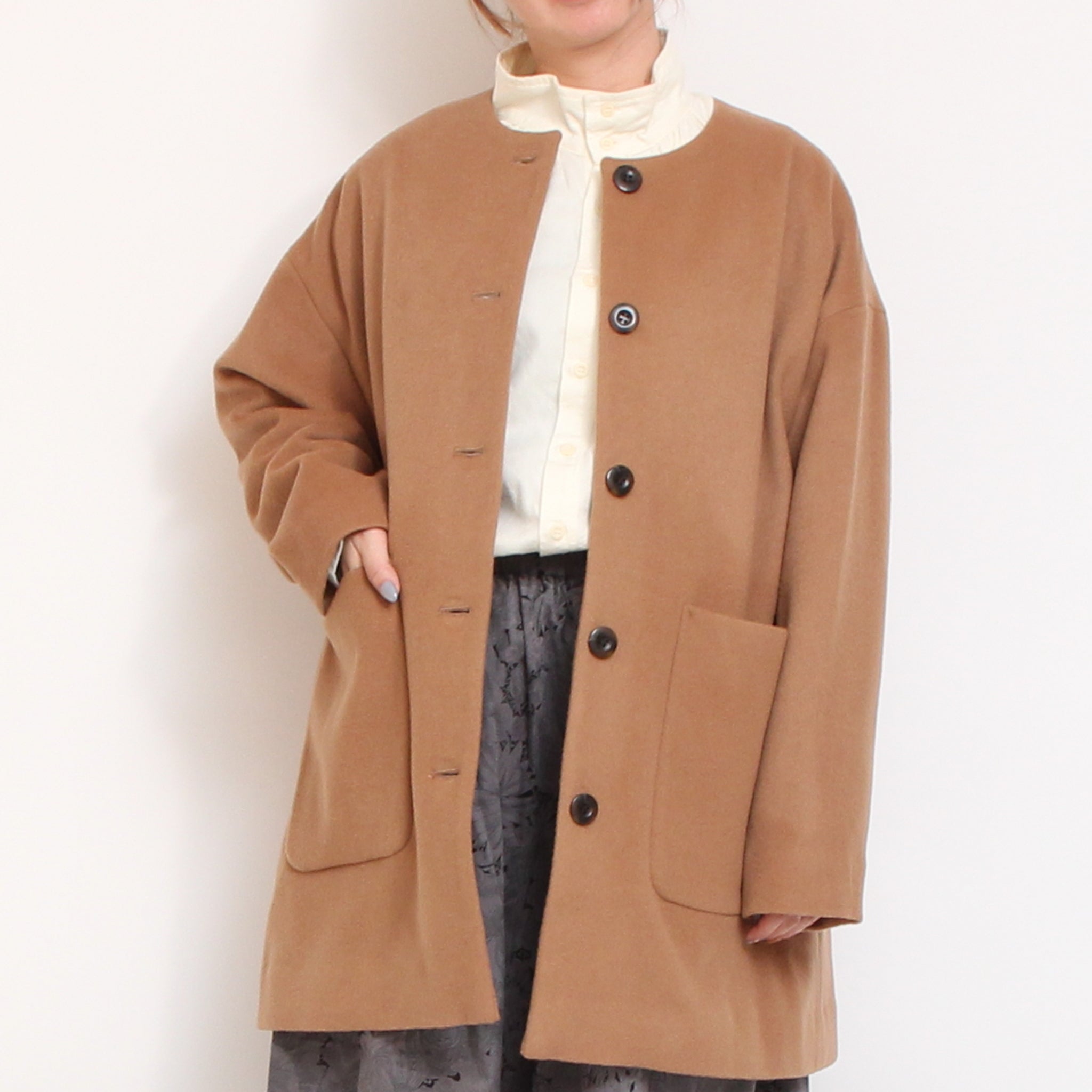 【再値下げ・30%OFF】【CAMEL・GREEN・BLACKのみ ラスト1点ずつ】裏リバティノーカラーコート(2510)