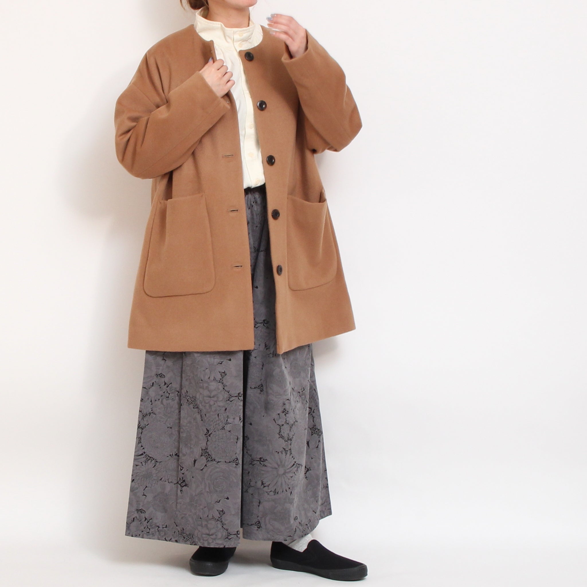 【BLACK残り僅か】裏リバティノーカラーコート(2510)