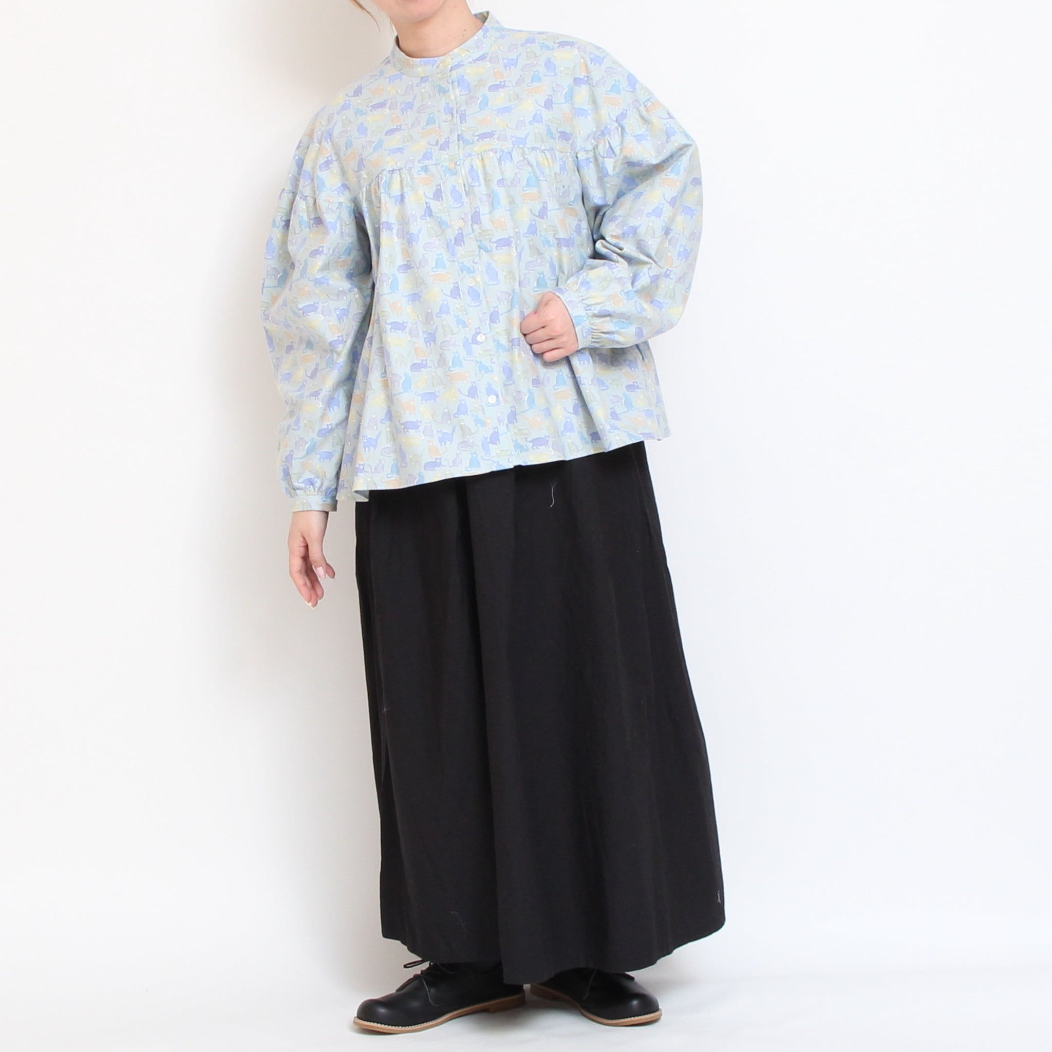 【NAVYラスト1点】Cotton Flannel切替ギャザーシャツ(2601)