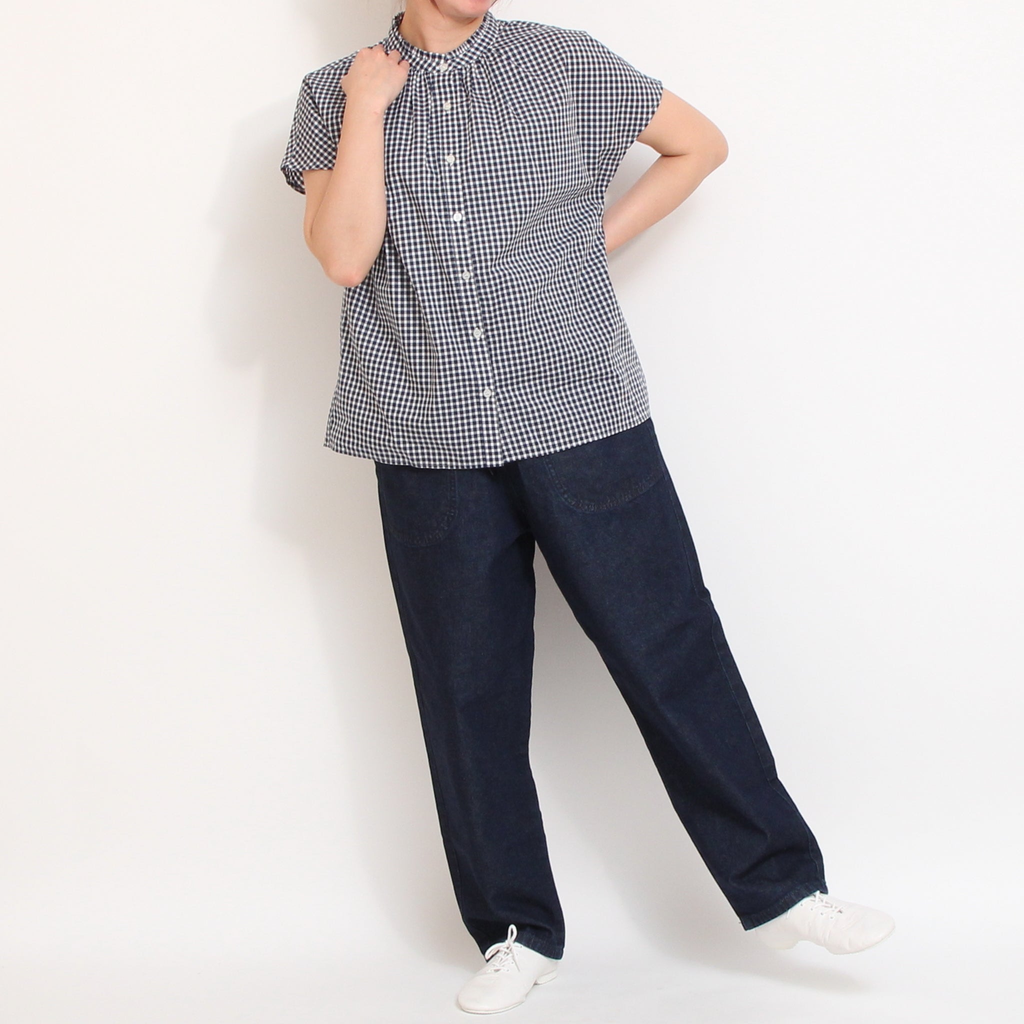【本店限定商品】リバティチェックスタンドフリルギャザーシャツ2605