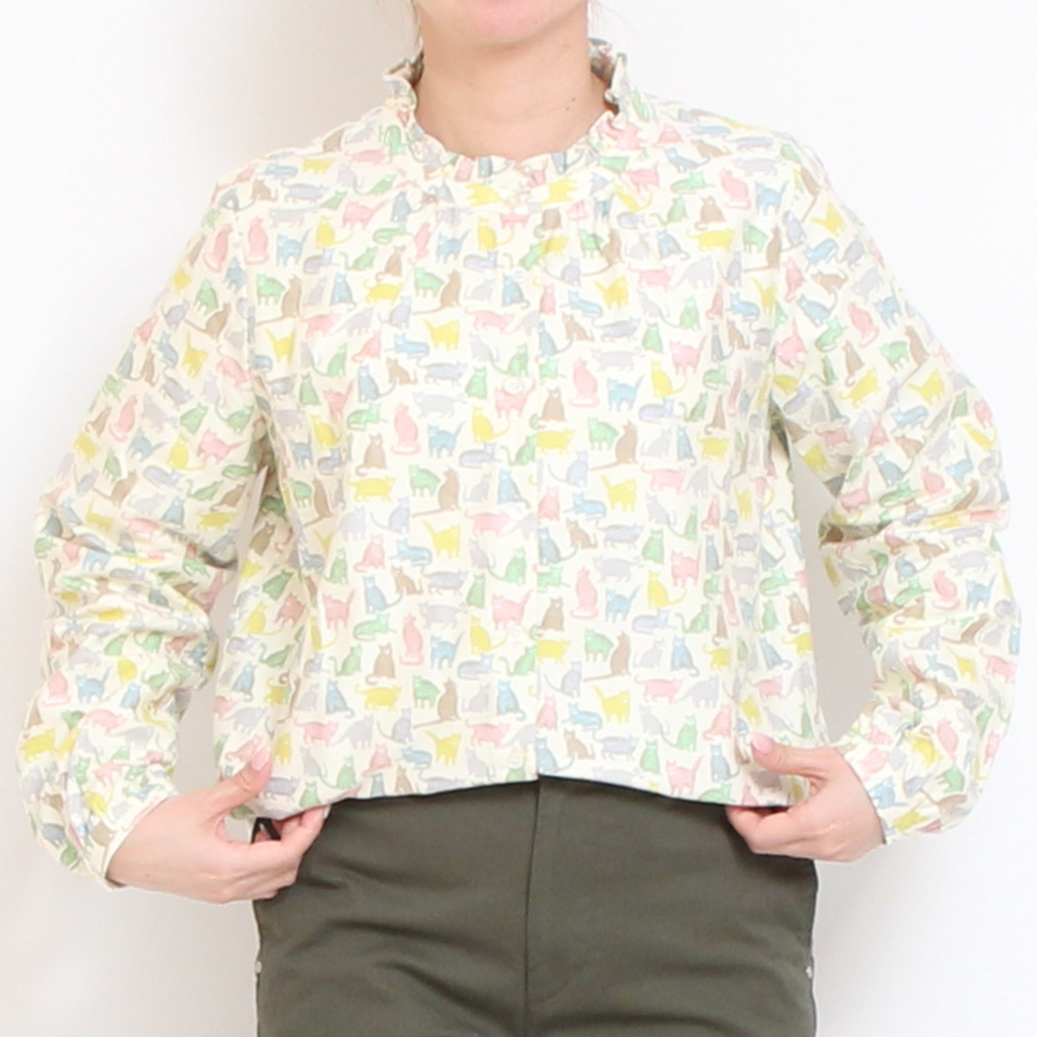 【IVORY・NAVYのみ 残り僅か】Cotton Flannelスタンドフリルシャツ2601