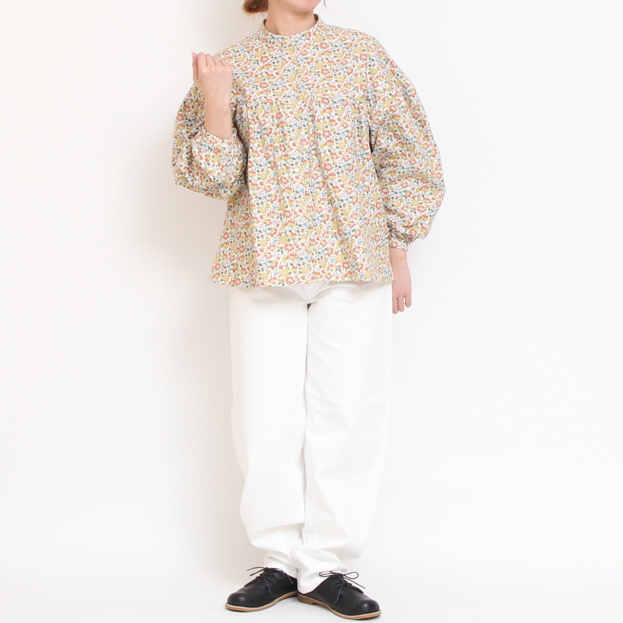 【NAVYラスト1点】Cotton Flannel切替ギャザーシャツ(2601)