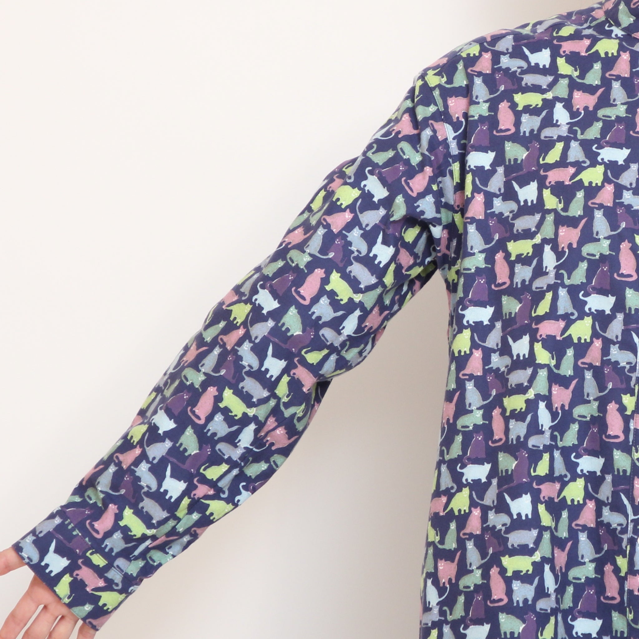 【BLUE残り僅か】Cotton Flannel長袖バンドカラーワンピース(2601)