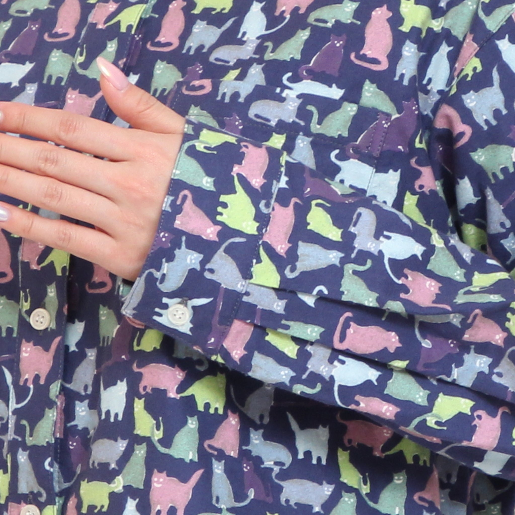 【BLUE残り僅か】Cotton Flannel長袖バンドカラーワンピース(2601)