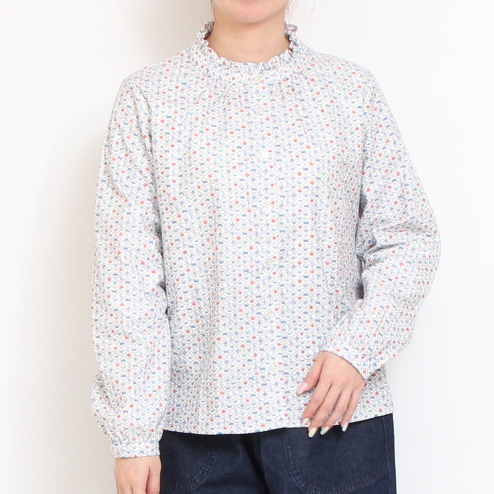 【IVORY・NAVYのみ 残り僅か】Cotton Flannelスタンドフリルシャツ2601