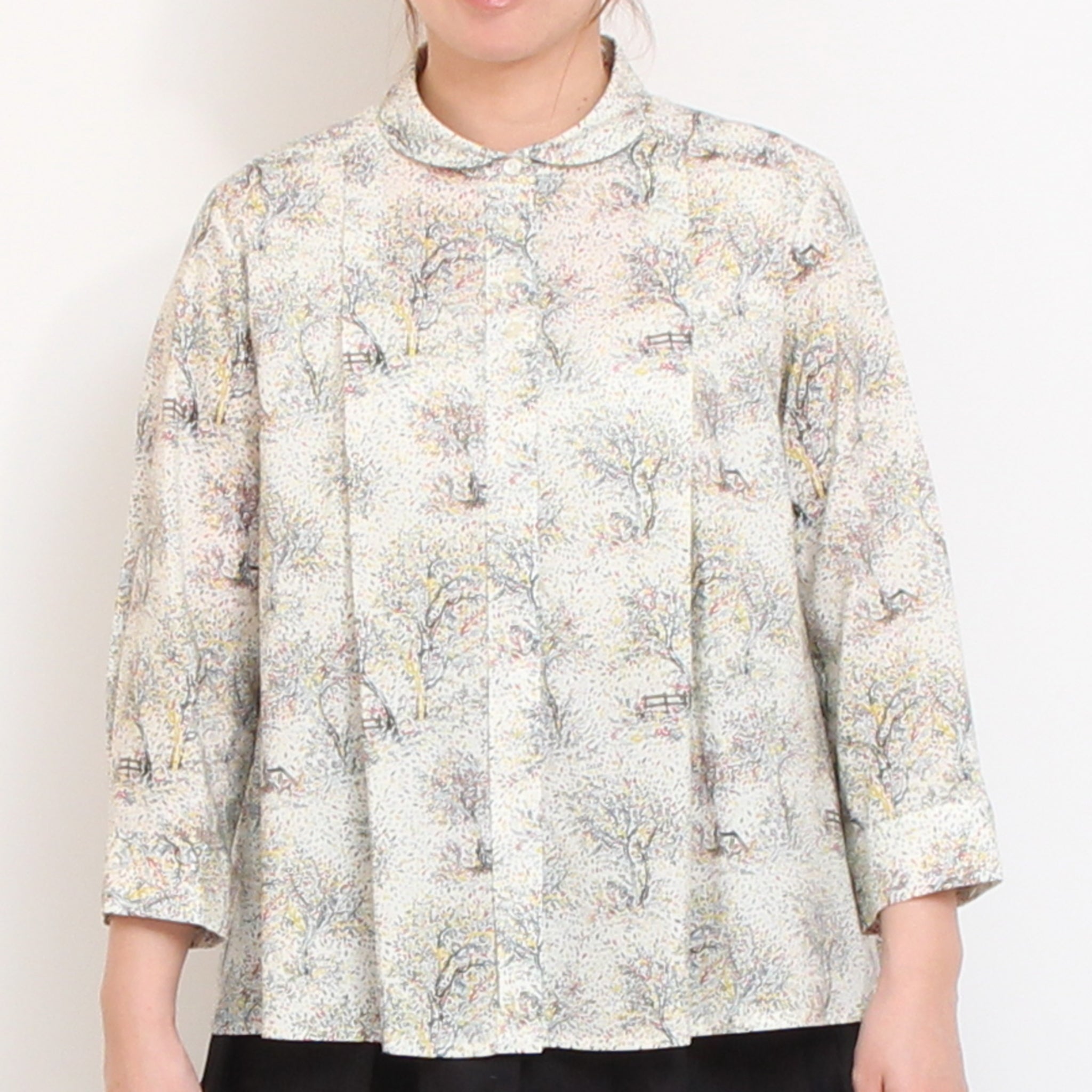 コットンリヨセル丸衿Aラインシャツ(2604)