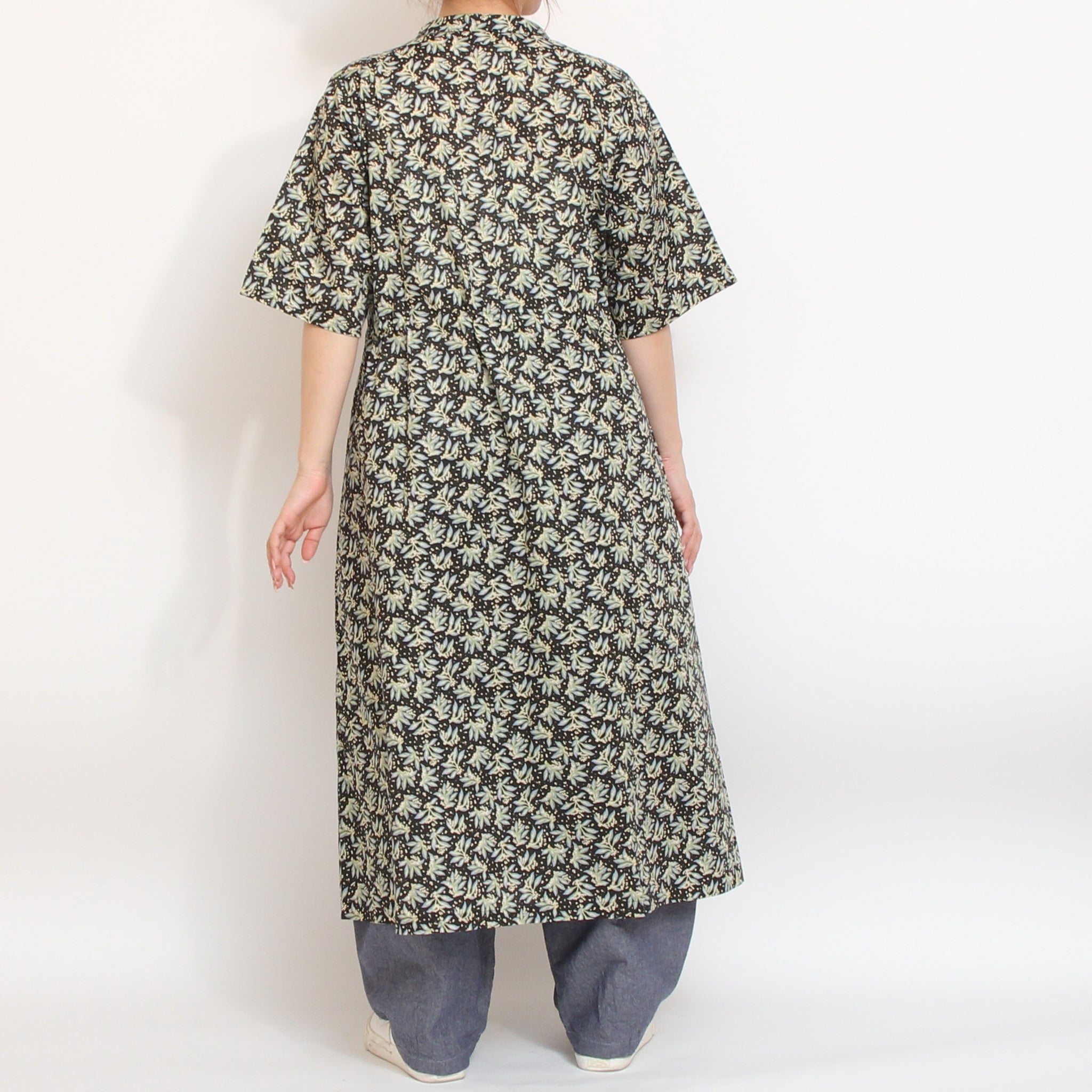 【期間限定15%OFF】【BLUEラスト1点】リバティ5分袖ウエストドロストワンピース2604