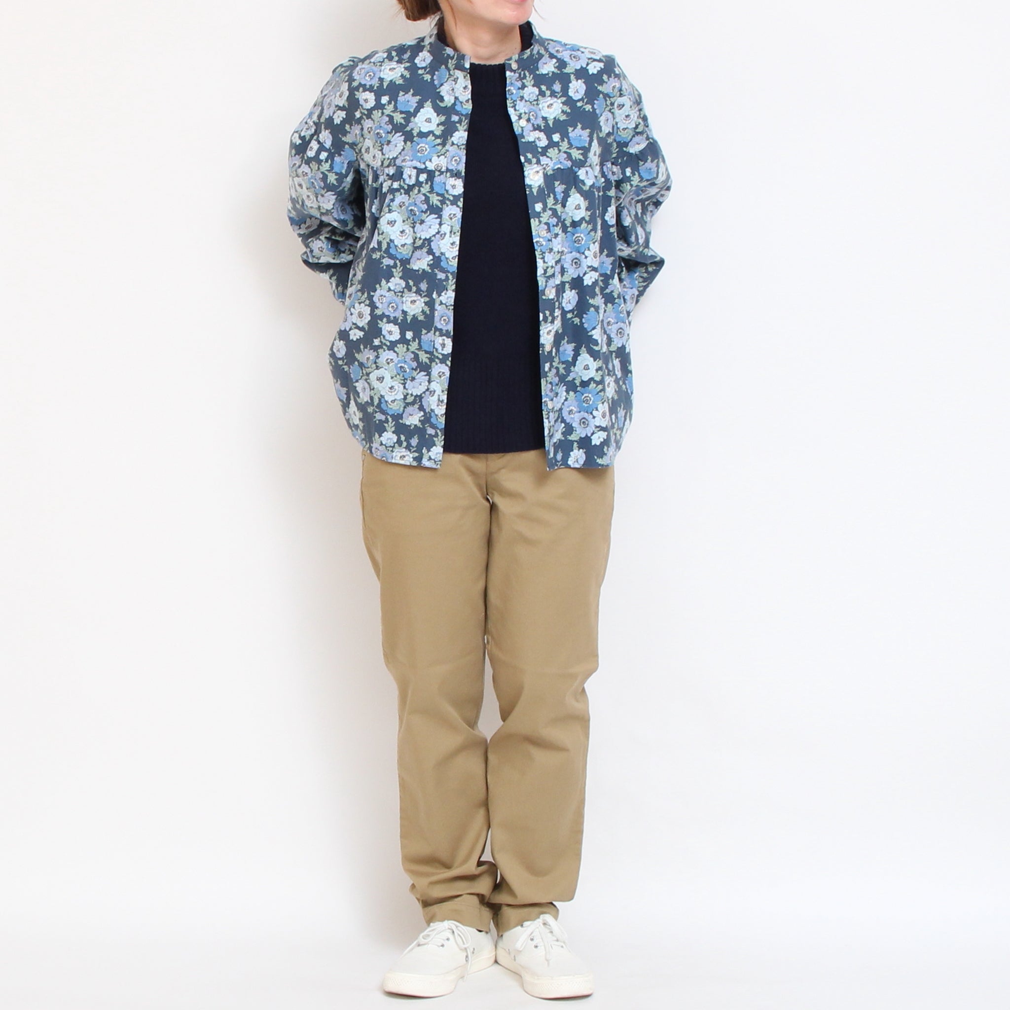 【NAVYラスト1点】Cotton Flannel切替ギャザーシャツ(2601)