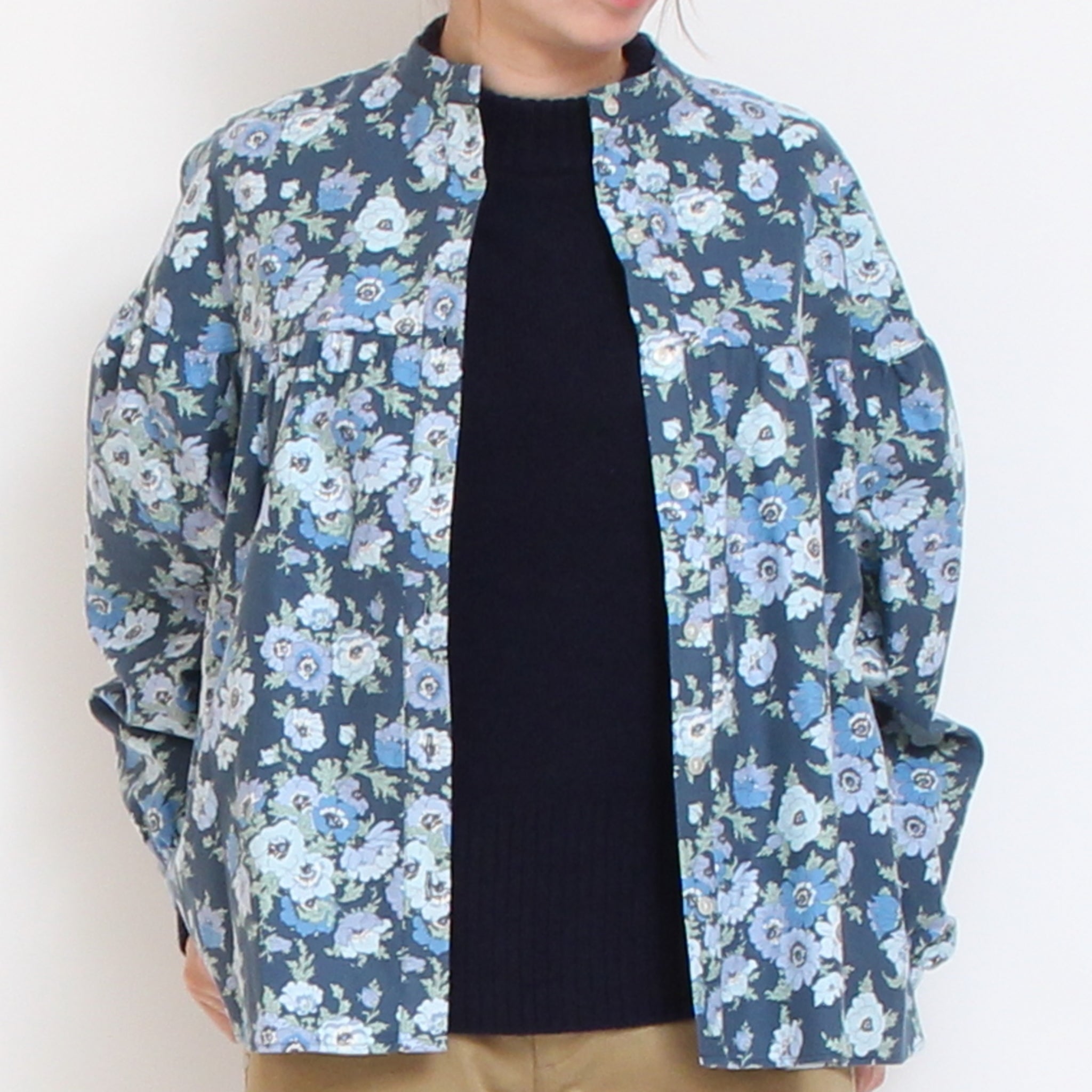 【NAVYラスト1点】Cotton Flannel切替ギャザーシャツ(2601)