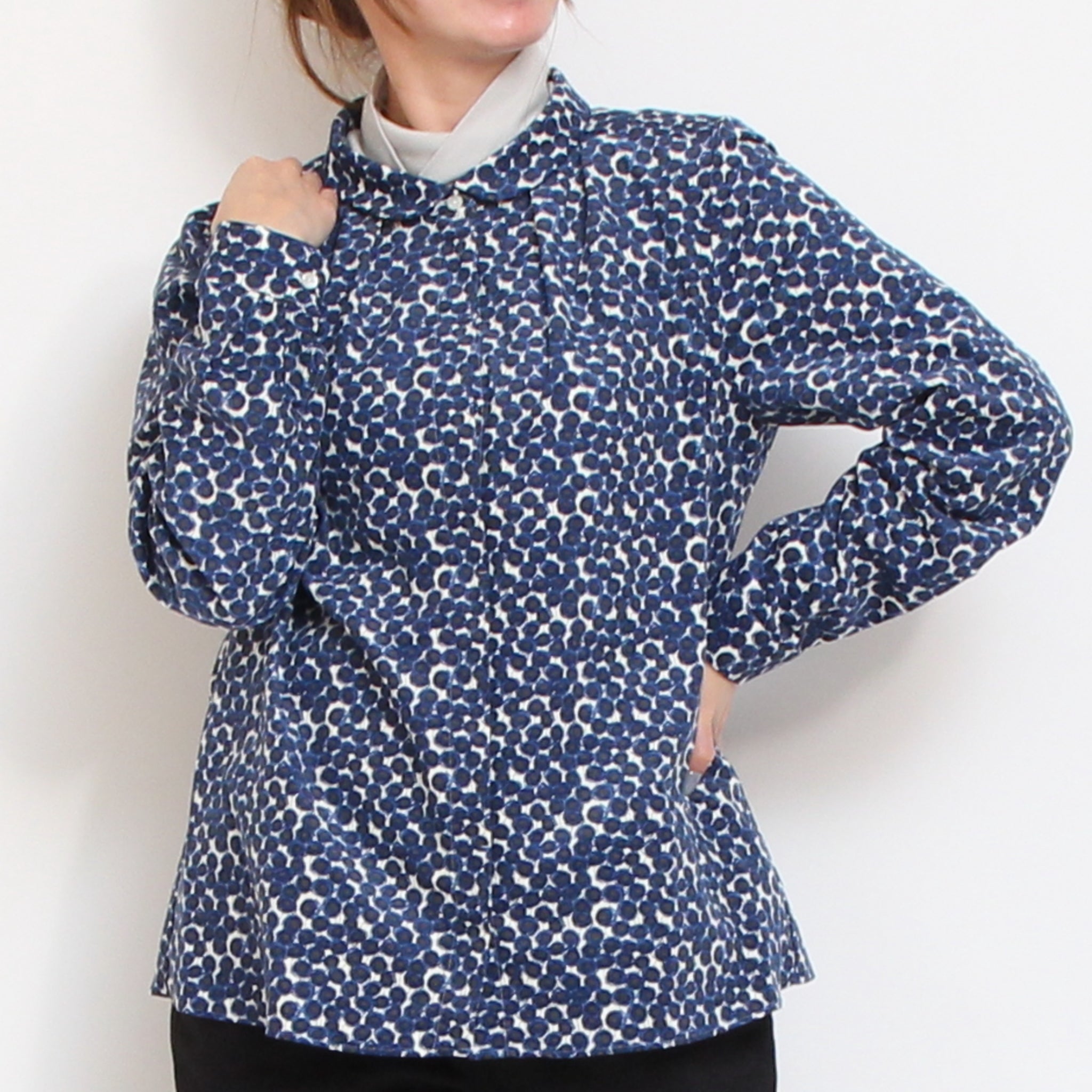 【NAVY・BLUEのみラスト1点ずつ】コーデュロイLIBERTY比翼タックシャツ(2511)