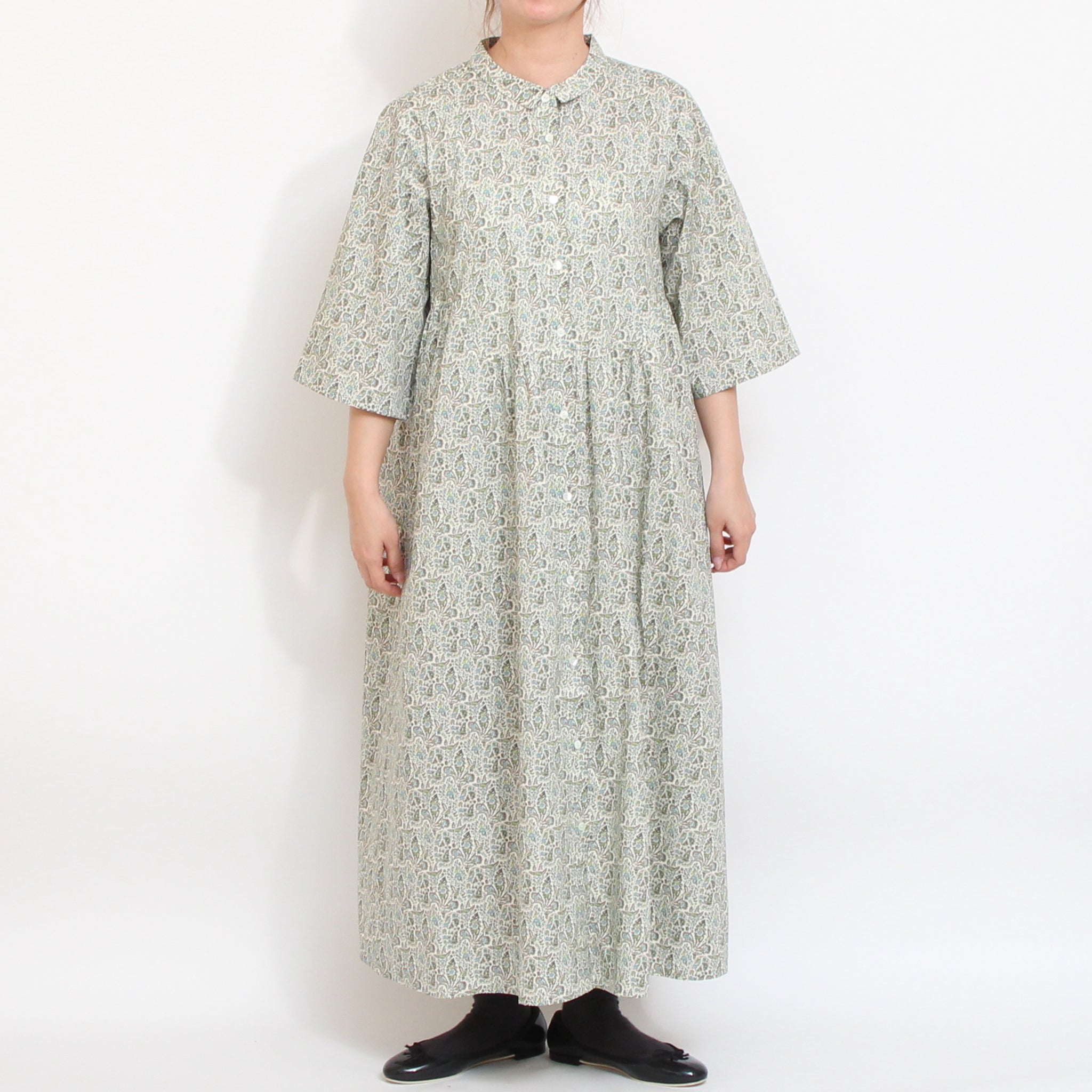 【期間限定20%OFF】【NAVY・GREENラスト1点ずつ・本店限定商品】リバティヨーク切替ギャザーワンピース(2604)