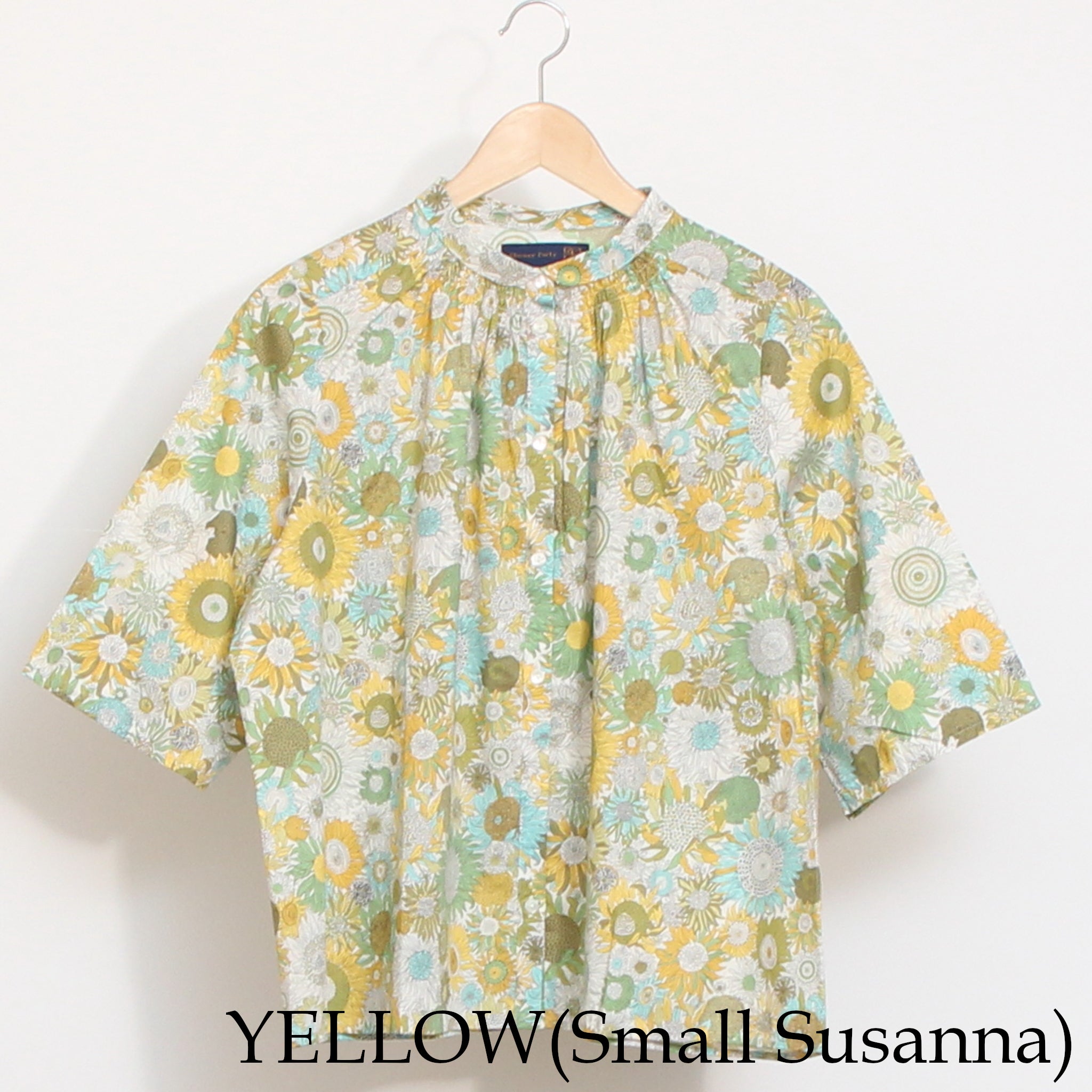 【期間限定15%OFF】【YELLOWのみ残り僅か】リバティ6分袖チビ衿シャーリングシャツ2605