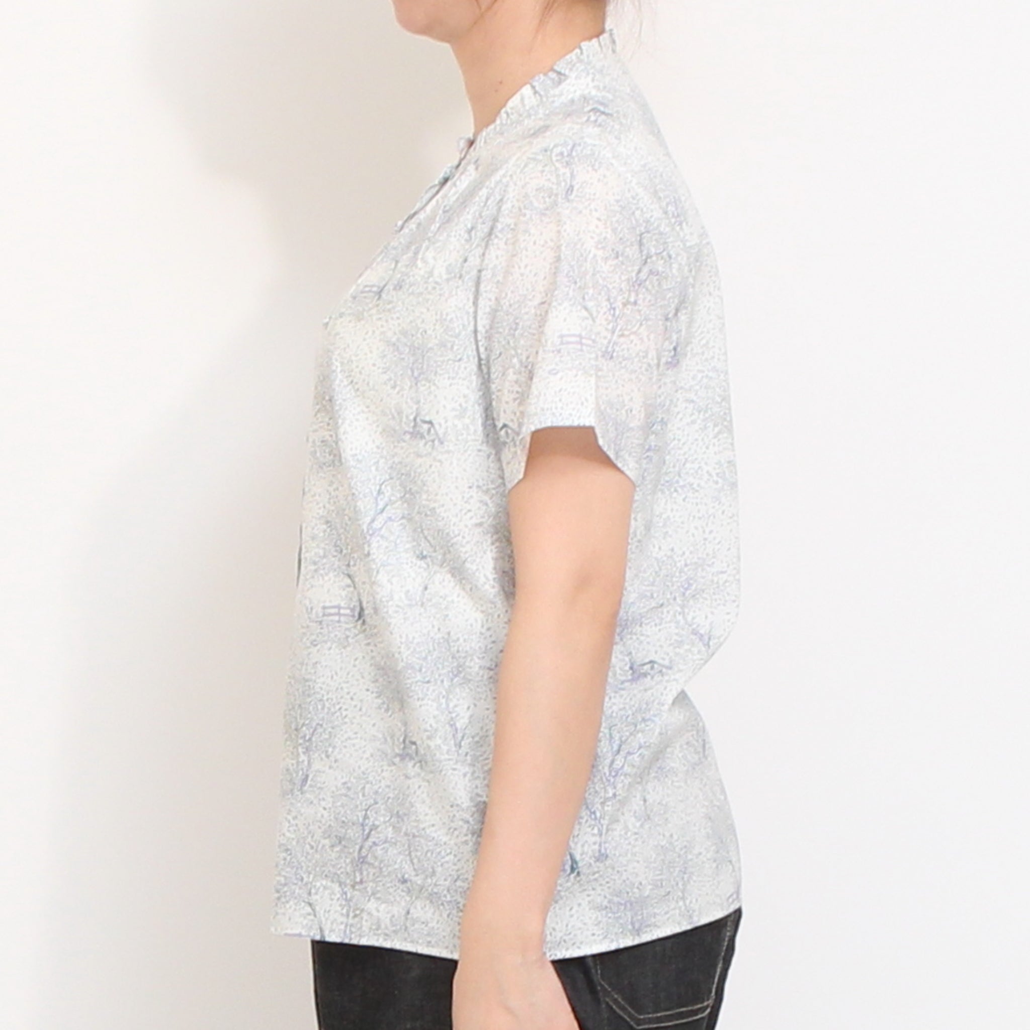 【期間限定15%OFF】【YELLOW・BLACKサイズ1 ラスト1点ずつ】コットンリヨセル半袖スタンドフリルシャツ2604