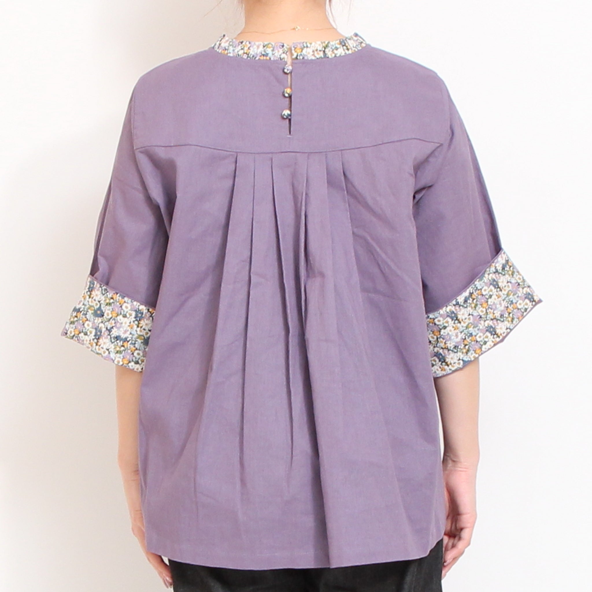 【30%OFF】【PURPLEのみ 残り僅か】sosotto LIBERTY使いフリルネックブラウス