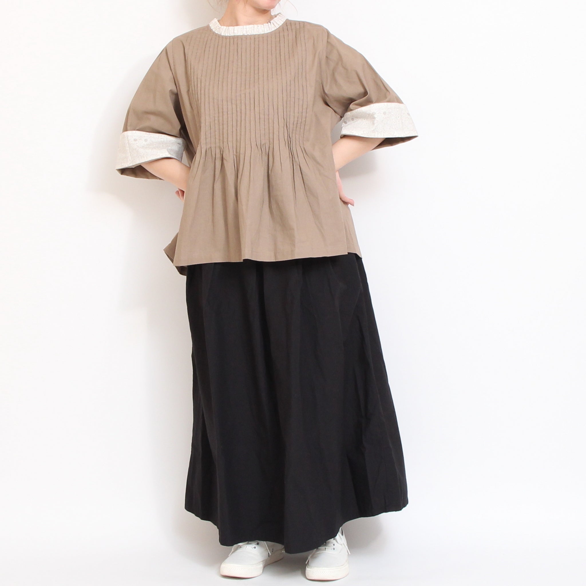【30%OFF】【PURPLEのみ 残り僅か】sosotto LIBERTY使いフリルネックブラウス