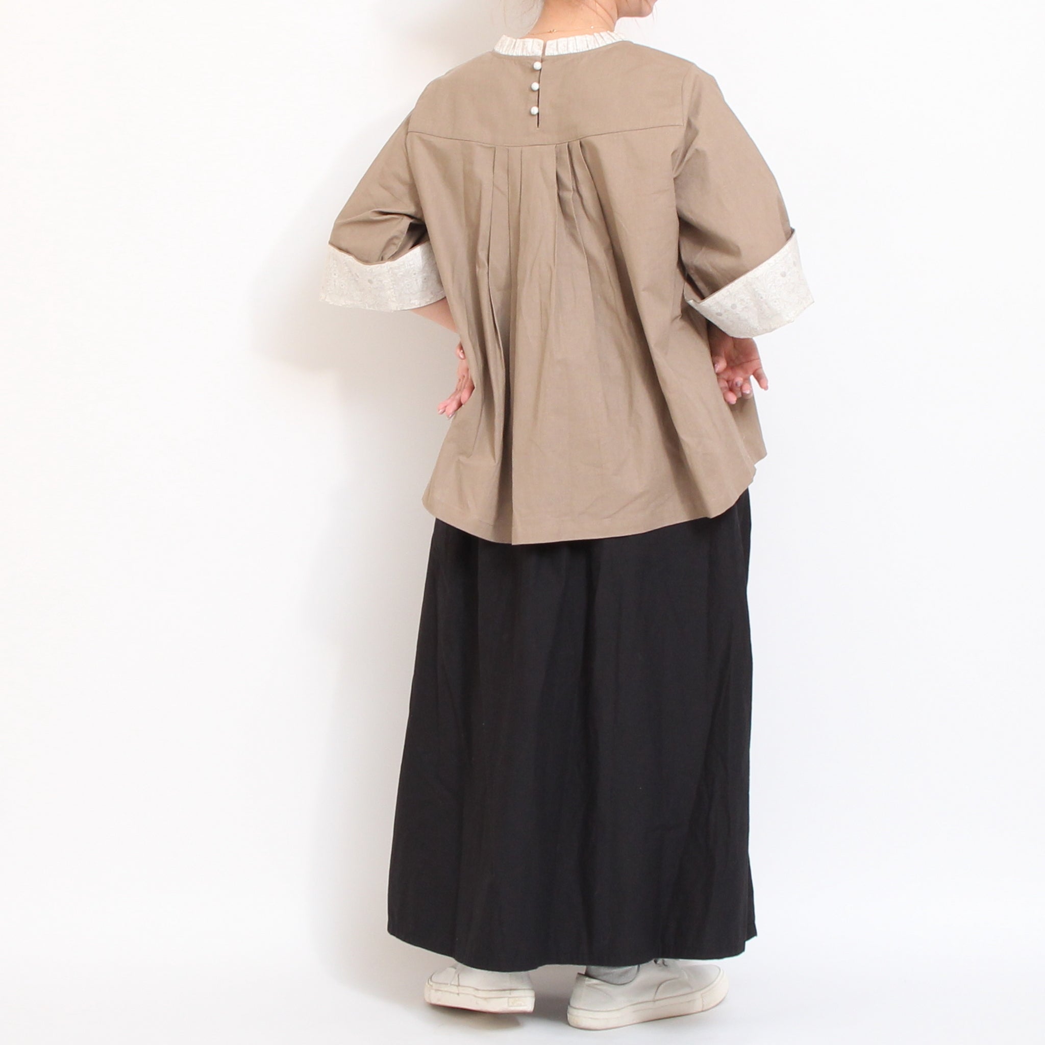 【30%OFF】【PURPLEのみ 残り僅か】sosotto LIBERTY使いフリルネックブラウス