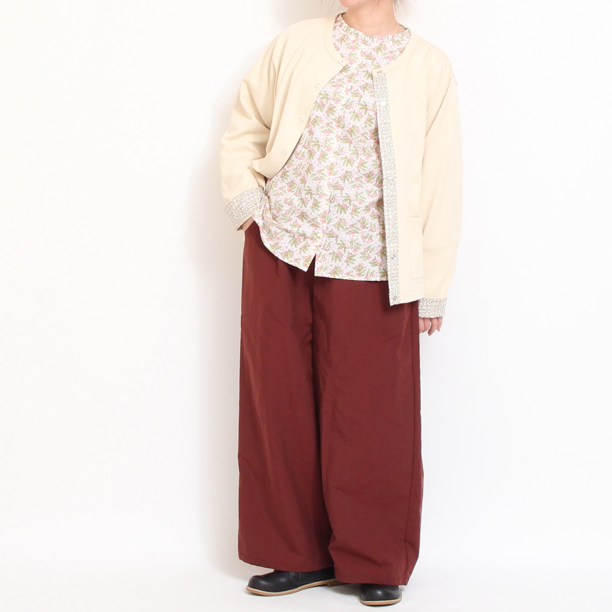【期間限定15%OFF】【PURPLE・PINKのみ 残り僅か】リバティ7分袖フリルネックスタンダードシャツ2603