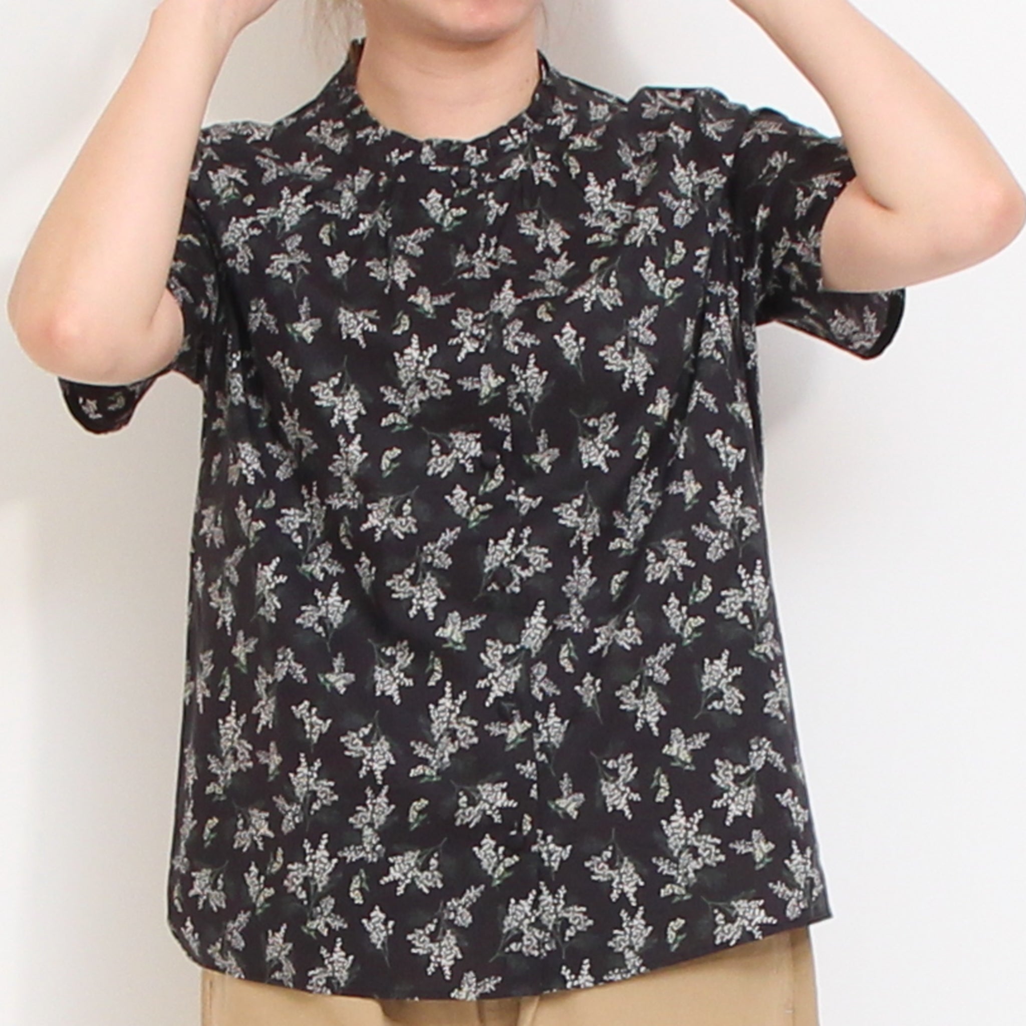 【期間限定15%OFF】【YELLOW・BLACKサイズ1 ラスト1点ずつ】コットンリヨセル半袖スタンドフリルシャツ2604