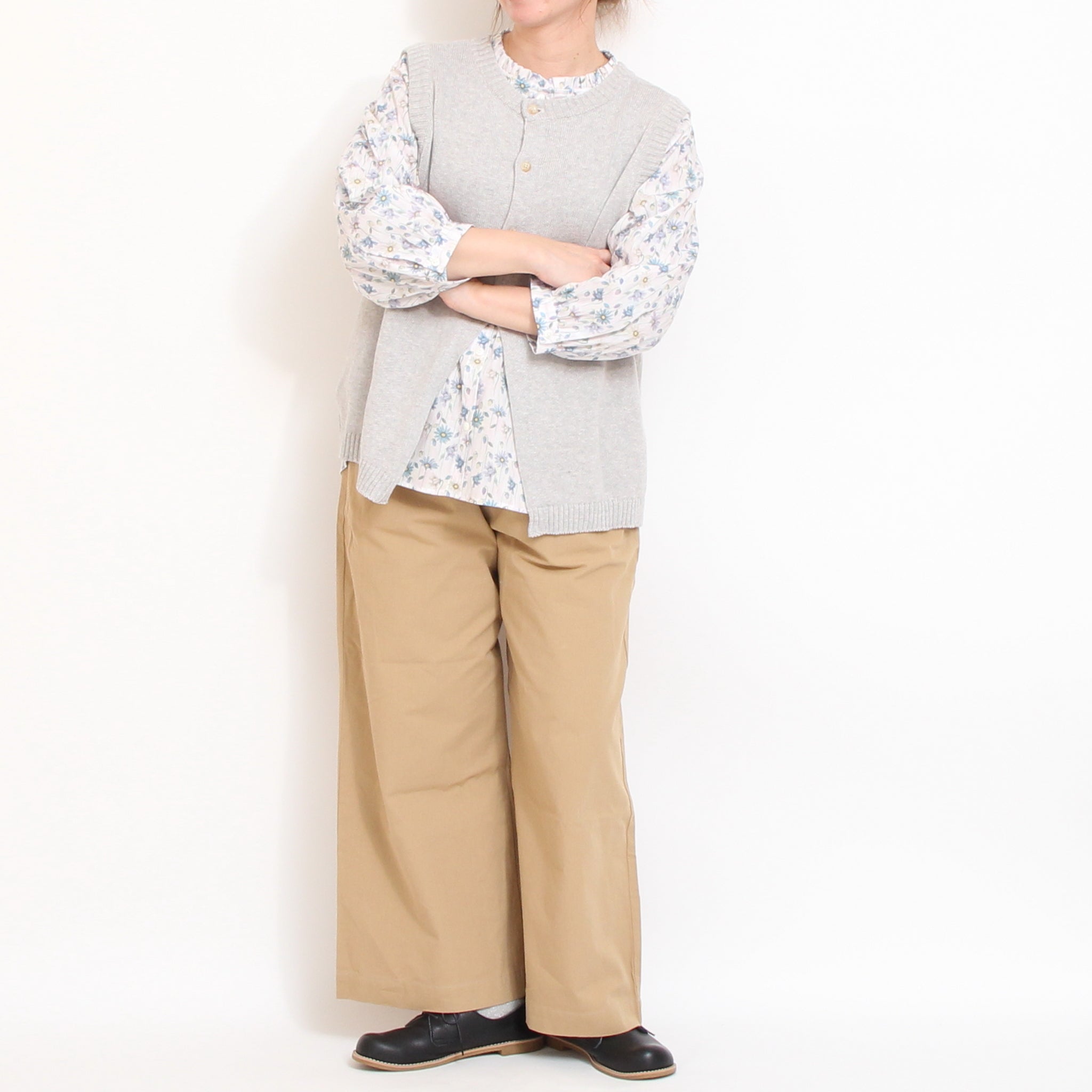 【期間限定15%OFF】【PURPLE・PINKのみ 残り僅か】リバティ7分袖フリルネックスタンダードシャツ2603
