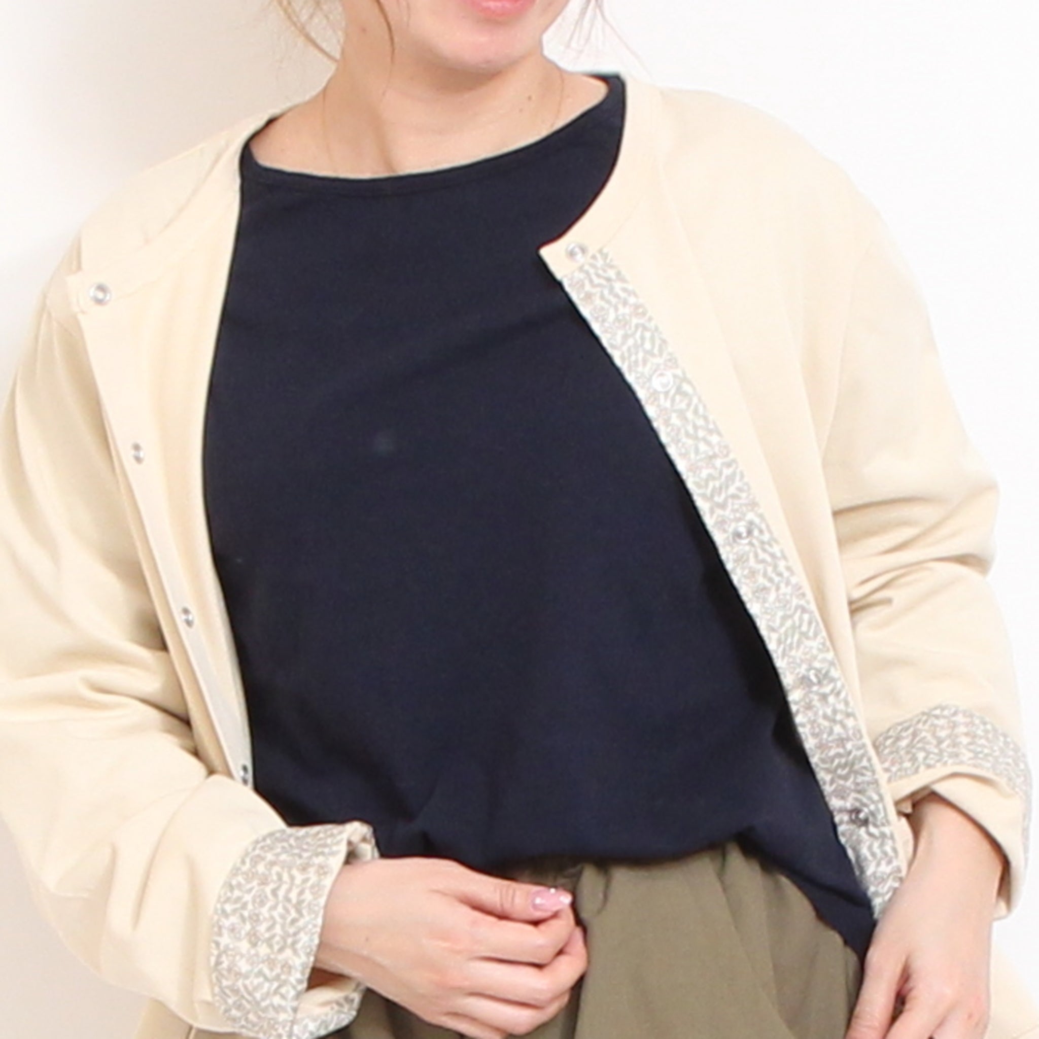 【NAVYラスト1点】to touch ラフィーコットン7分袖Tシャツ