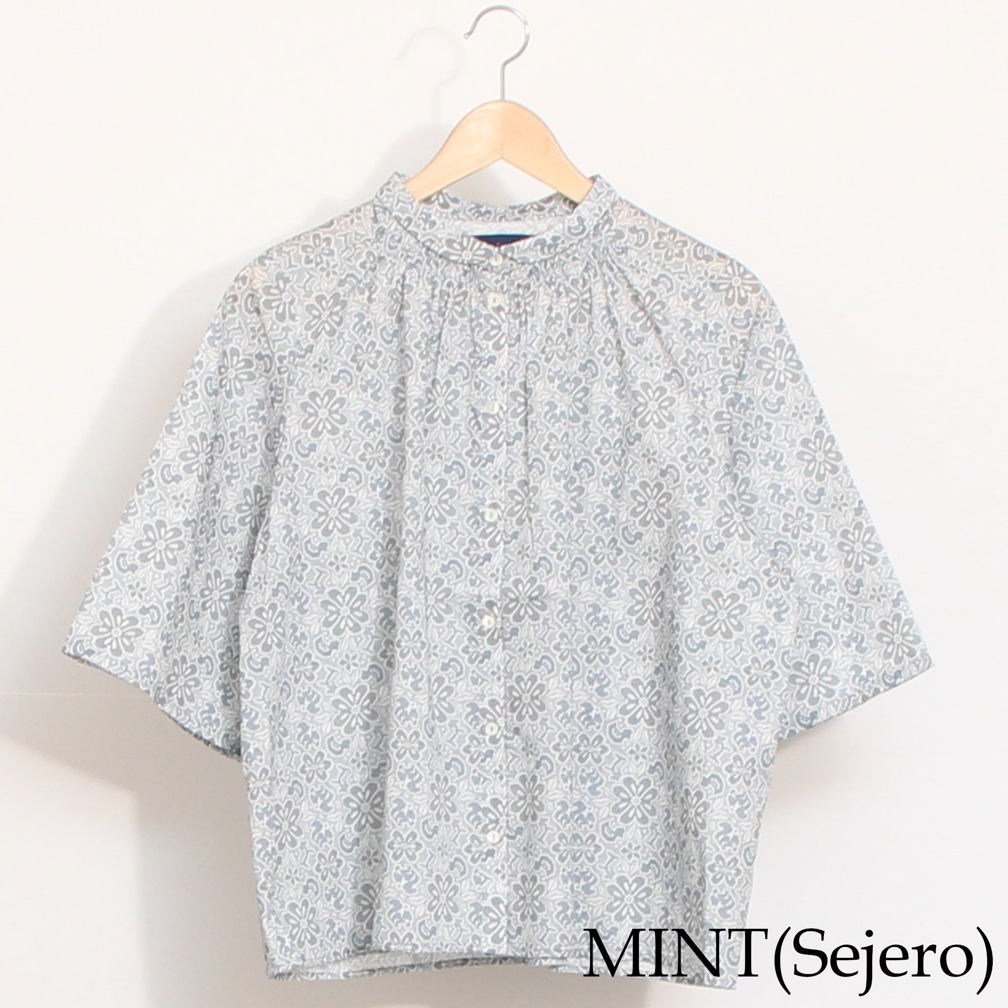 【期間限定15%OFF】【MINT残り僅か・本店限定商品】リバティ6分袖チビ衿シャーリングシャツ(2604)