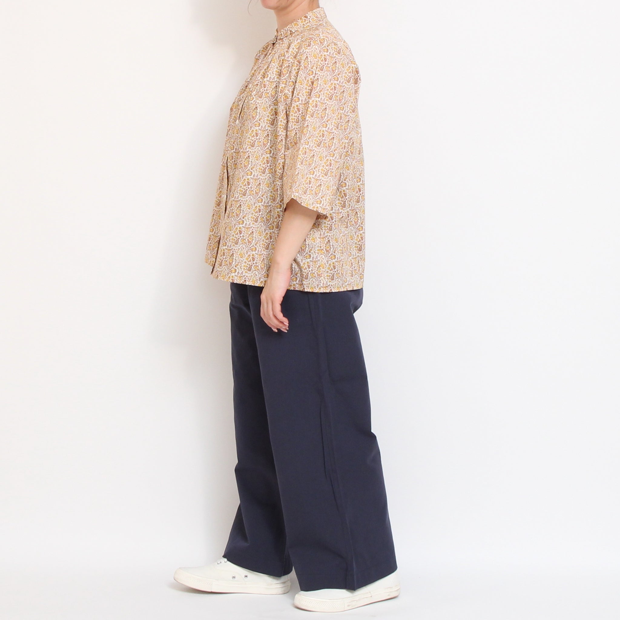 【期間限定15%OFF】【MINT残り僅か・本店限定商品】リバティ6分袖チビ衿シャーリングシャツ(2604)