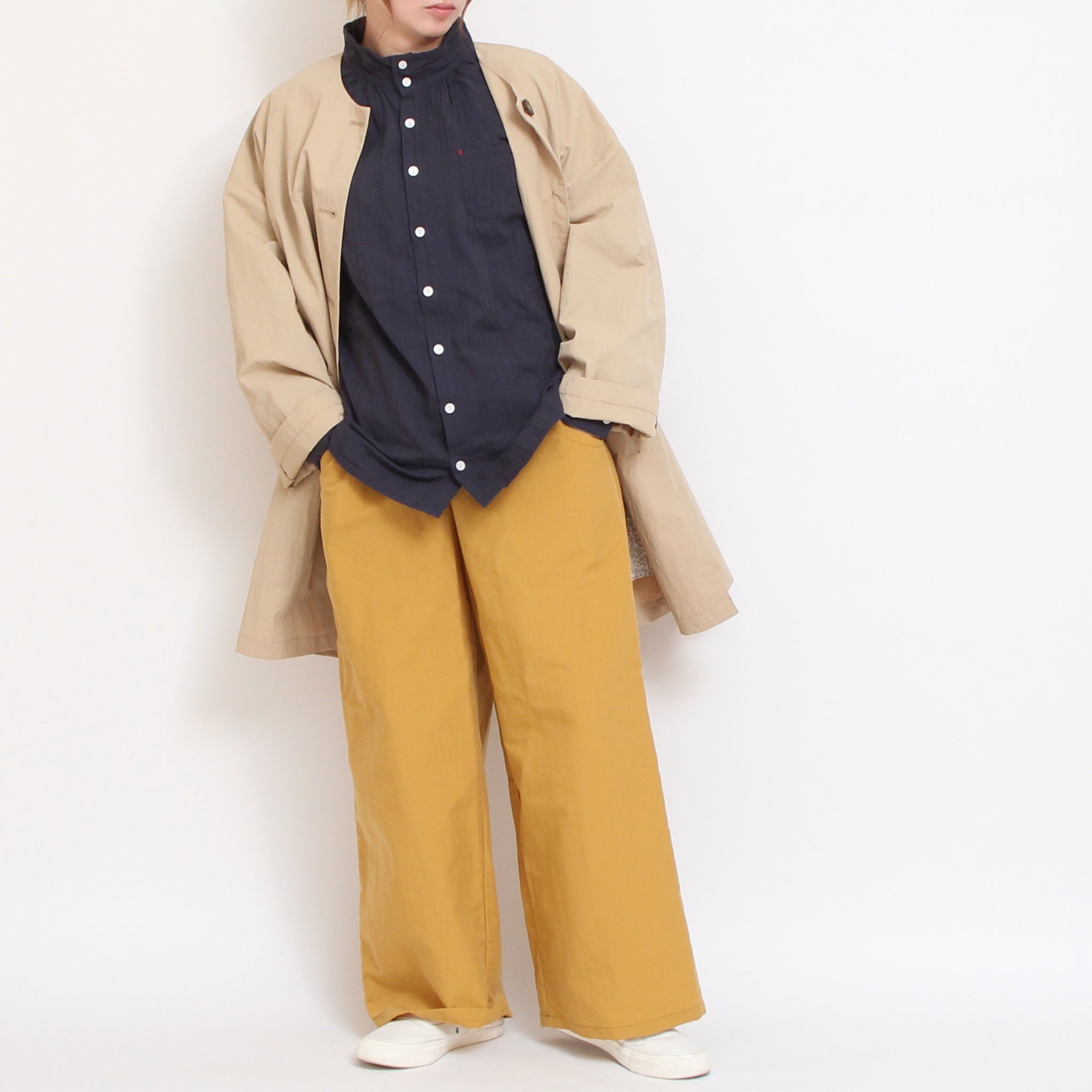 【20%OFF】【WHITEラスト1点】to touchドビーストライプ ハイネックシャツ