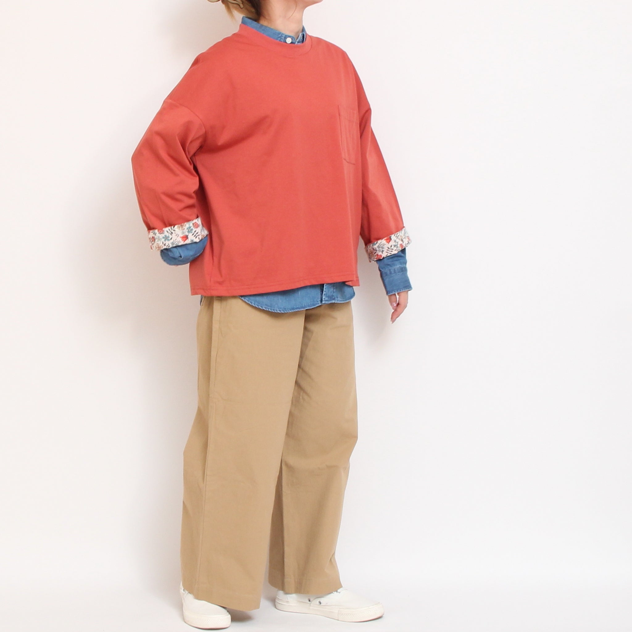 【RED・PURPLEラスト1点ずつ】sosotto袖裏LIBERTY8分袖Tシャツ