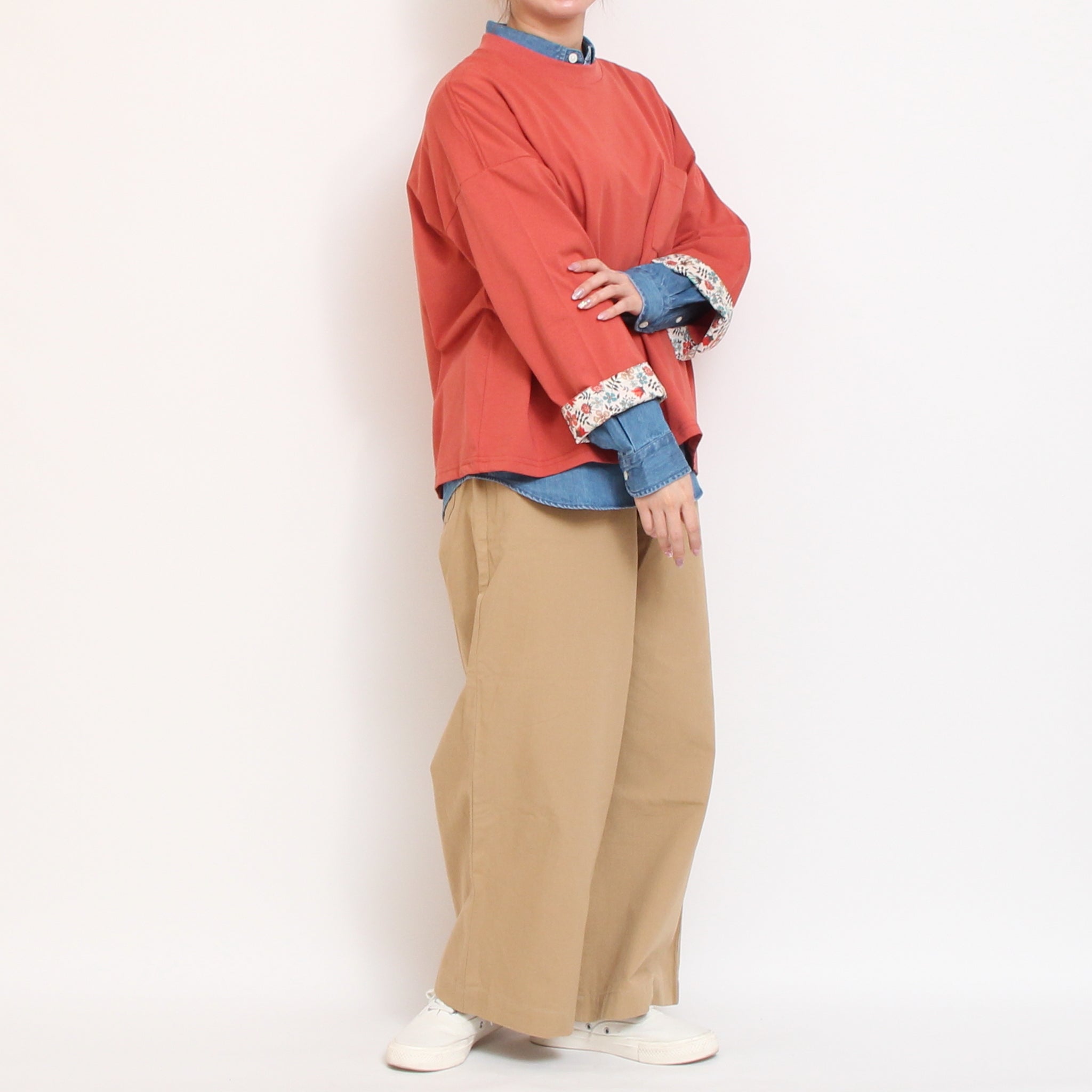 【RED・PURPLEラスト1点ずつ】sosotto袖裏LIBERTY8分袖Tシャツ