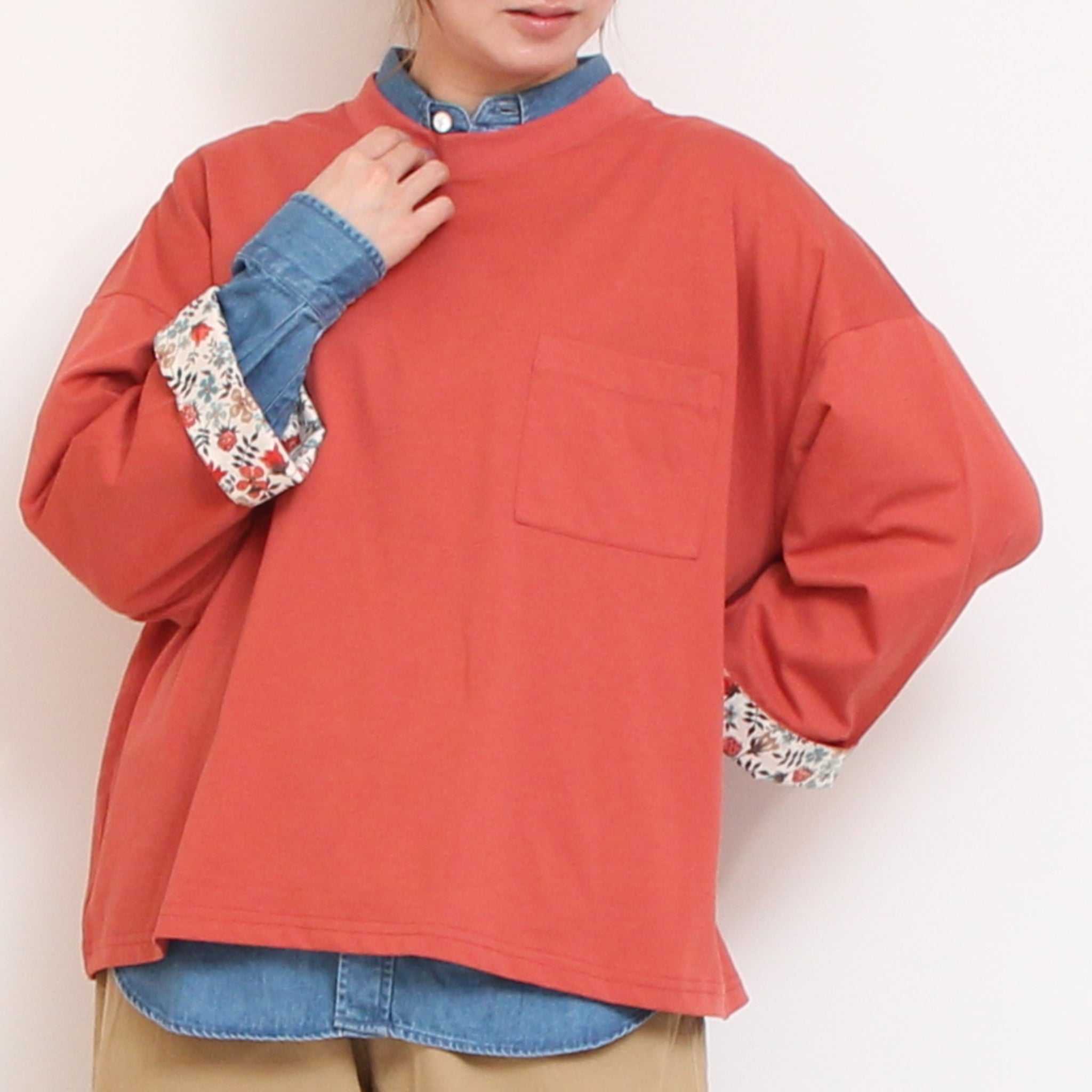 sosotto袖裏LIBERTY8分袖Tシャツ