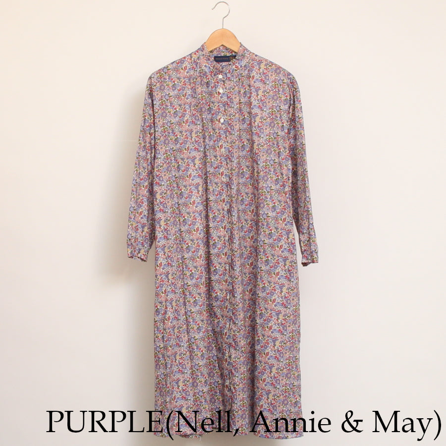 【20%OFF】【PURPLE・GREENのみ残り僅か・本店限定商品】リバティタックフリルネックワンピース(2509)