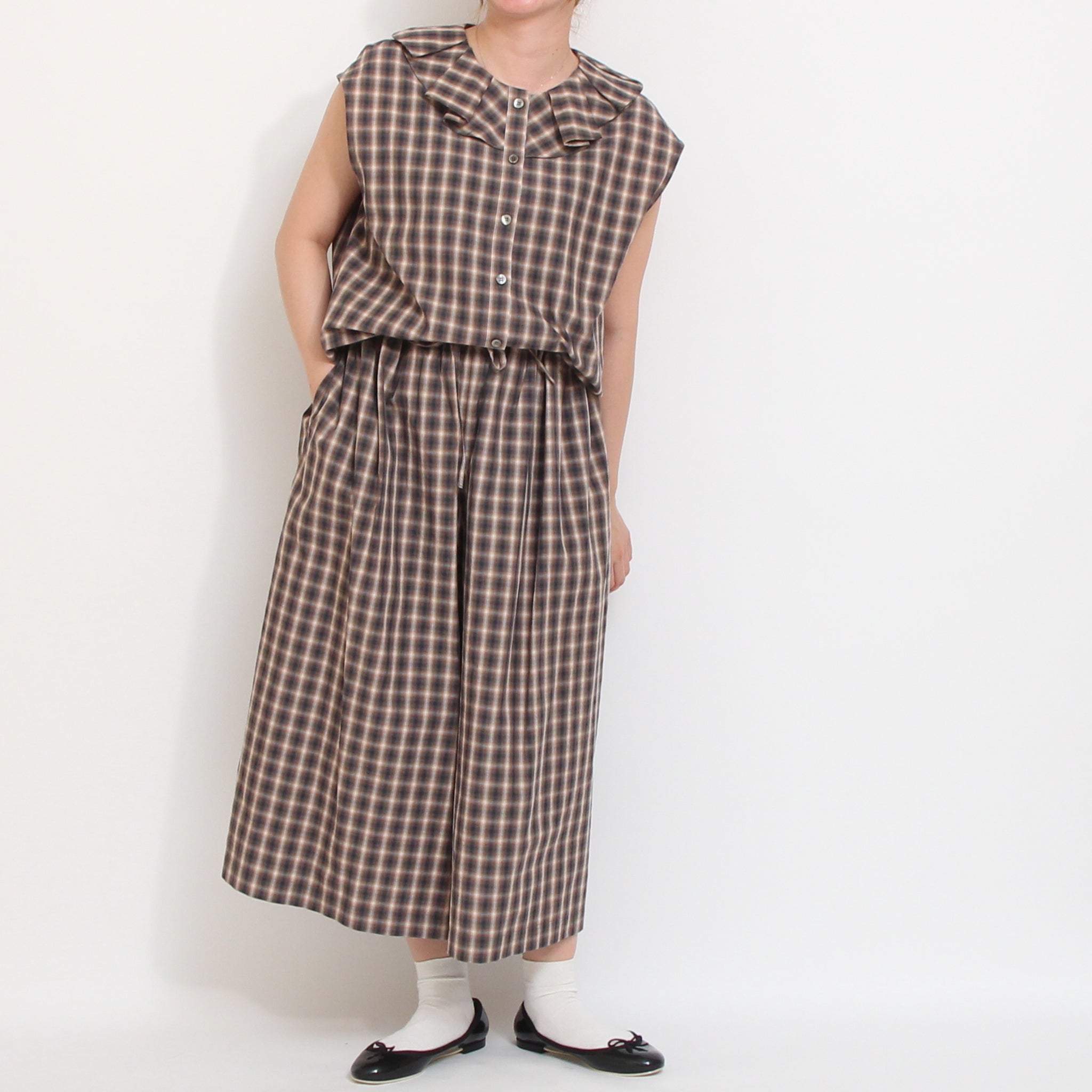 【30%OFF】【ラスト1点ずつ・本店限定商品】Vent d’ouestチェックフリルブラウス