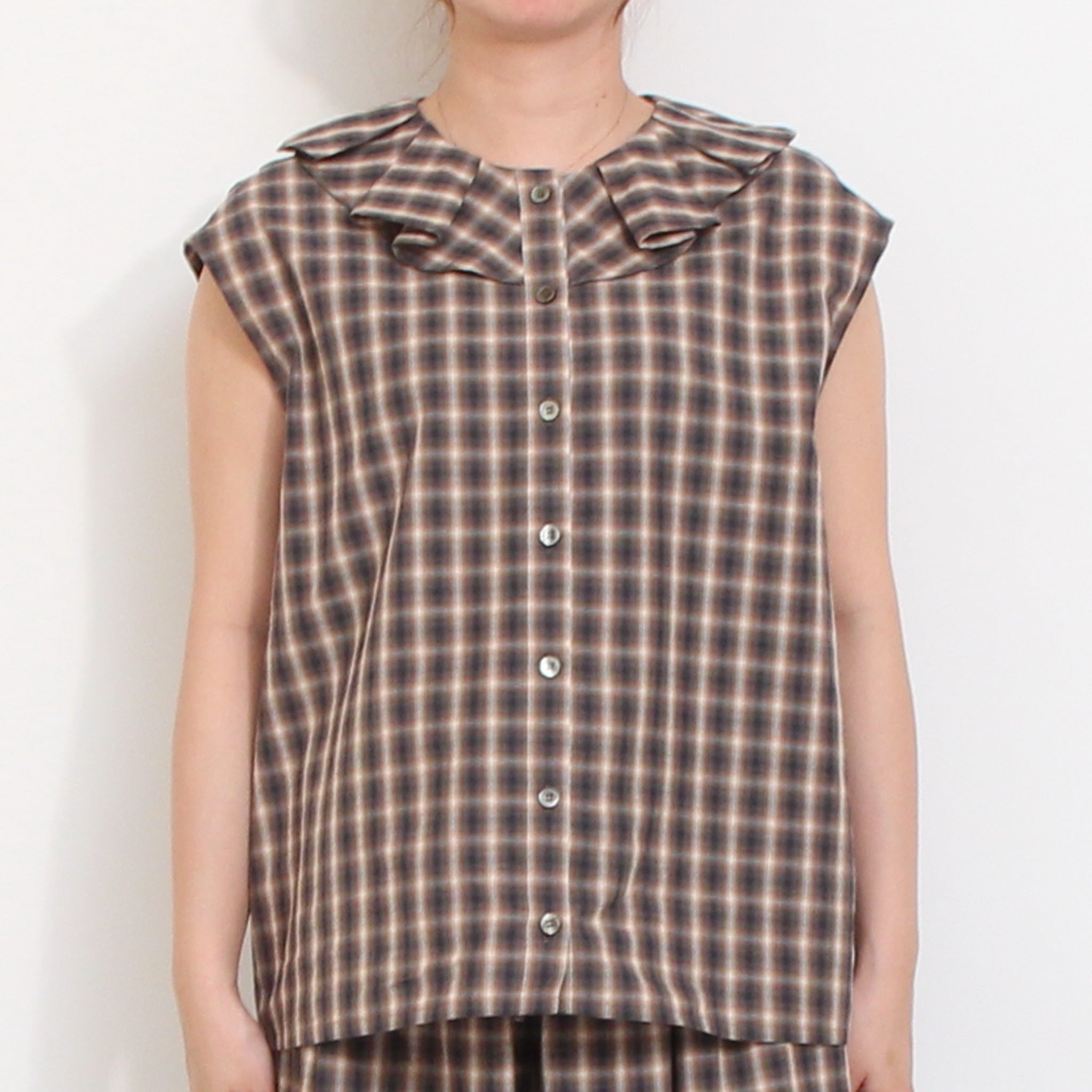 【30%OFF】【ラスト1点ずつ・本店限定商品】Vent d’ouestチェックフリルブラウス