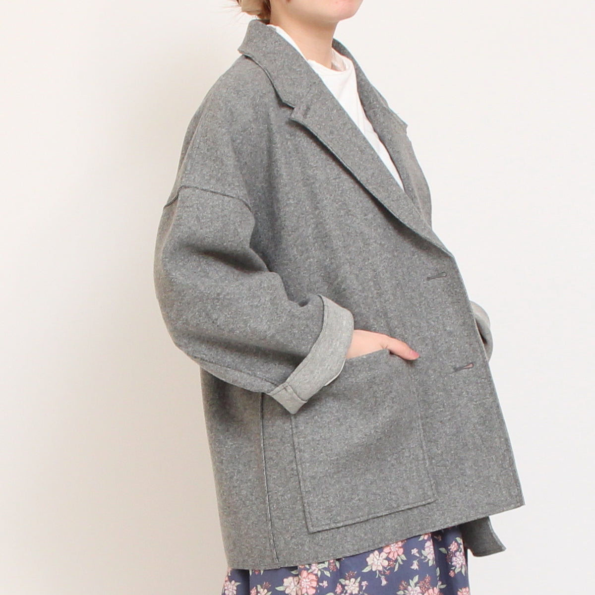 【70%OFF】【BLACKのみ ラスト1点】リバティ使いウールライクジャケット(2509)